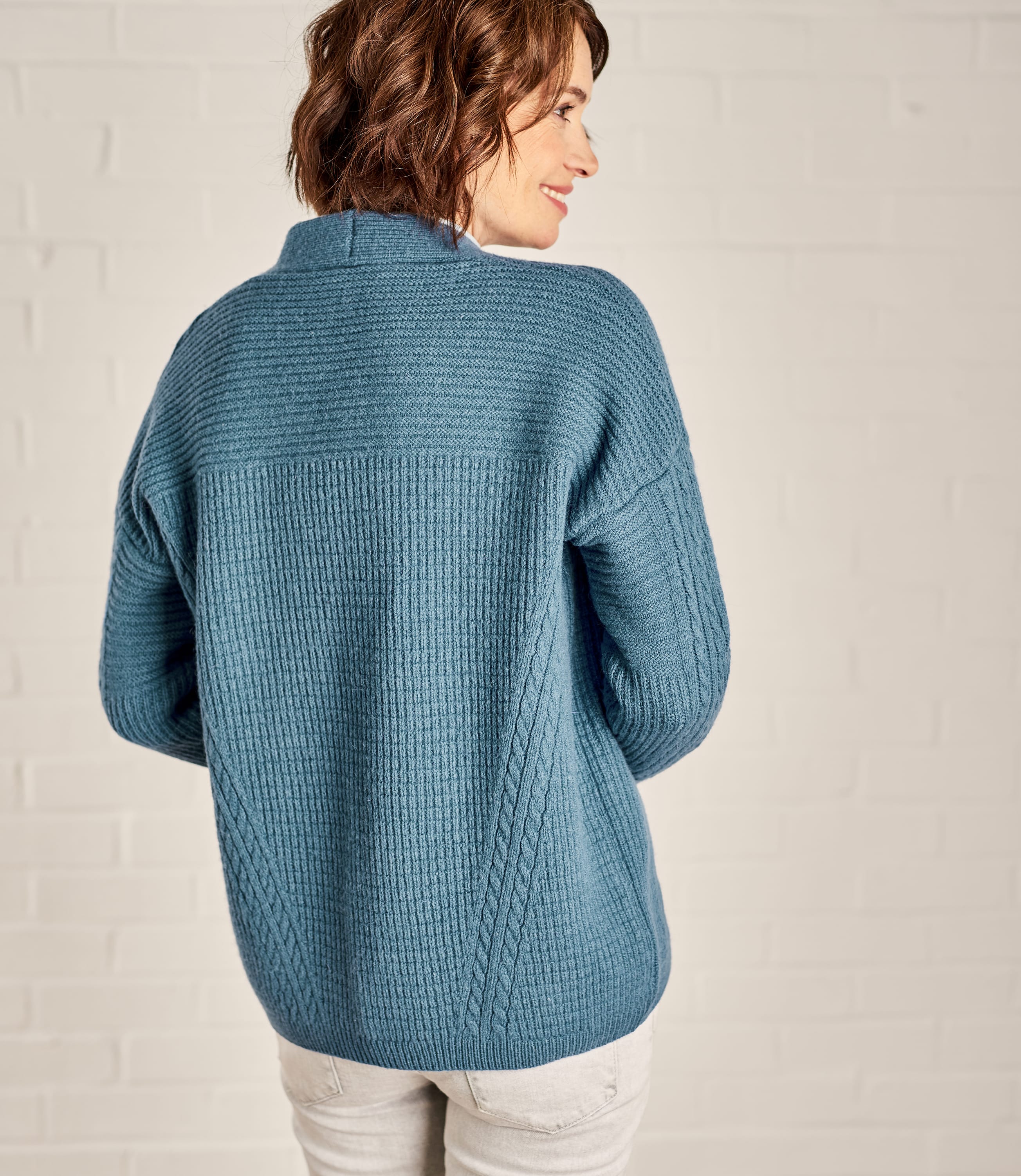 Mariner Blue | Womens Textured Edge to Edge Cardigan | WoolOvers UK