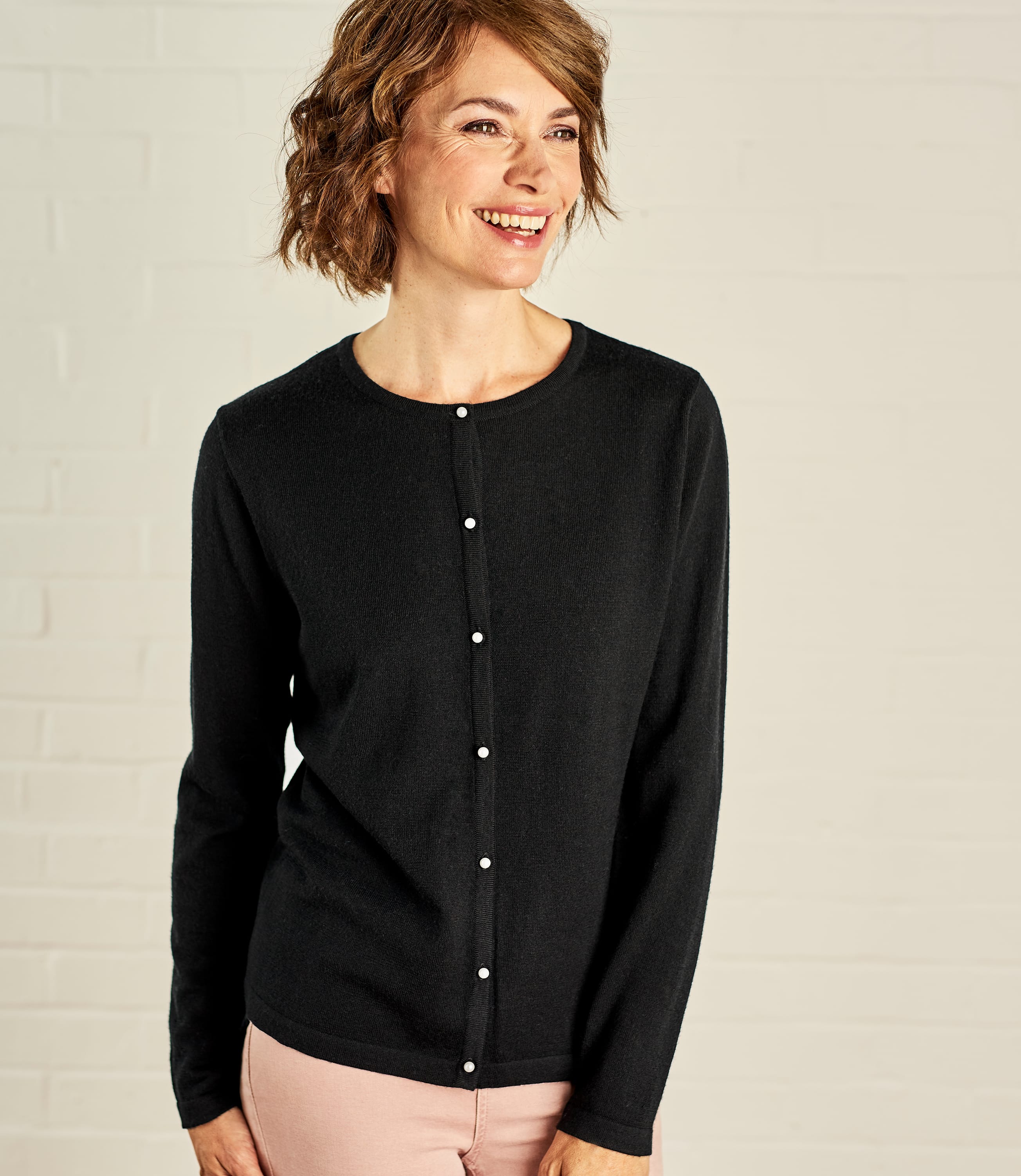 Black Womens Pearl Button Cardigan Woolovers Uk 