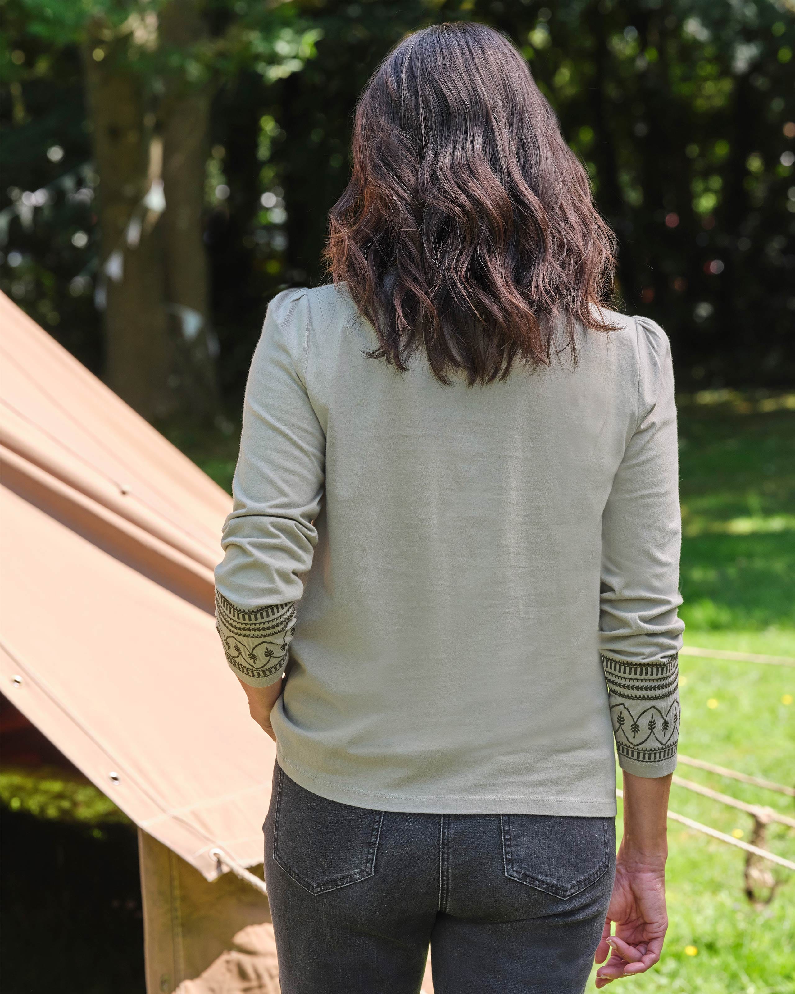Short Sleeve Pleated Top Light Khaki Green