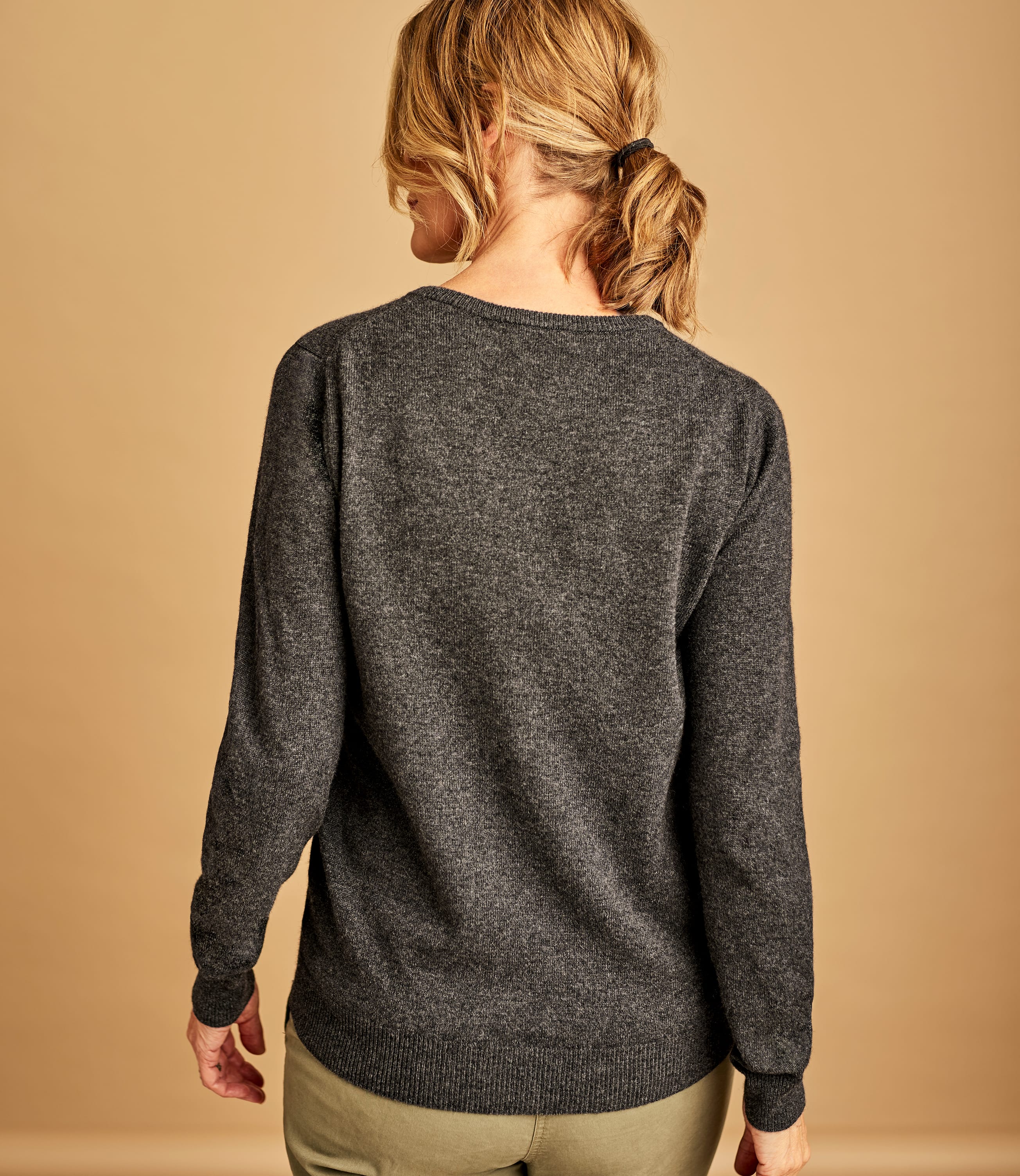 Dark Charcoal Cashmere And Merino Crew Neck Knitted Sweater Woolovers Us 