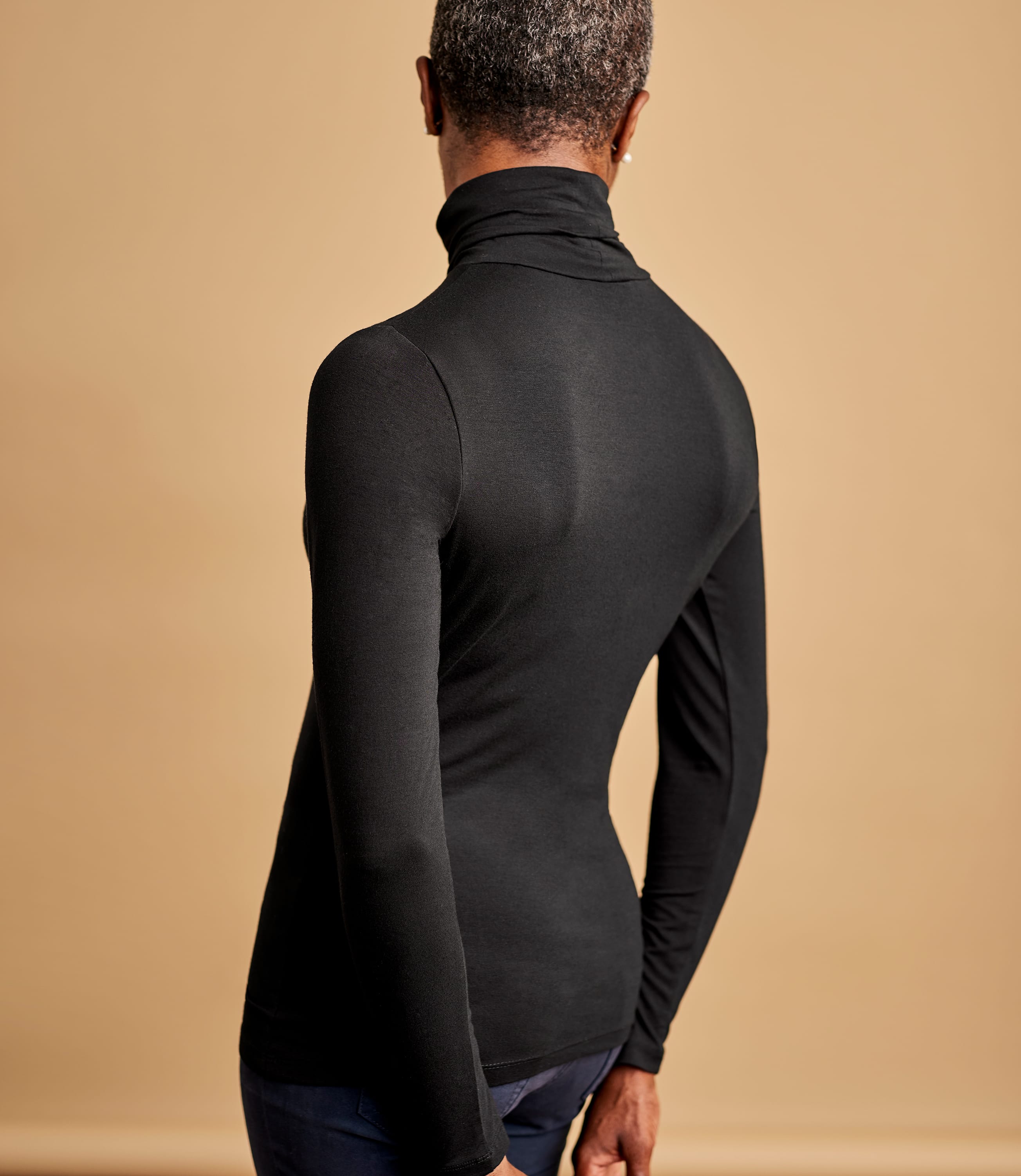 Black | Jersey Slim Polo Neck Top | WoolOvers AU