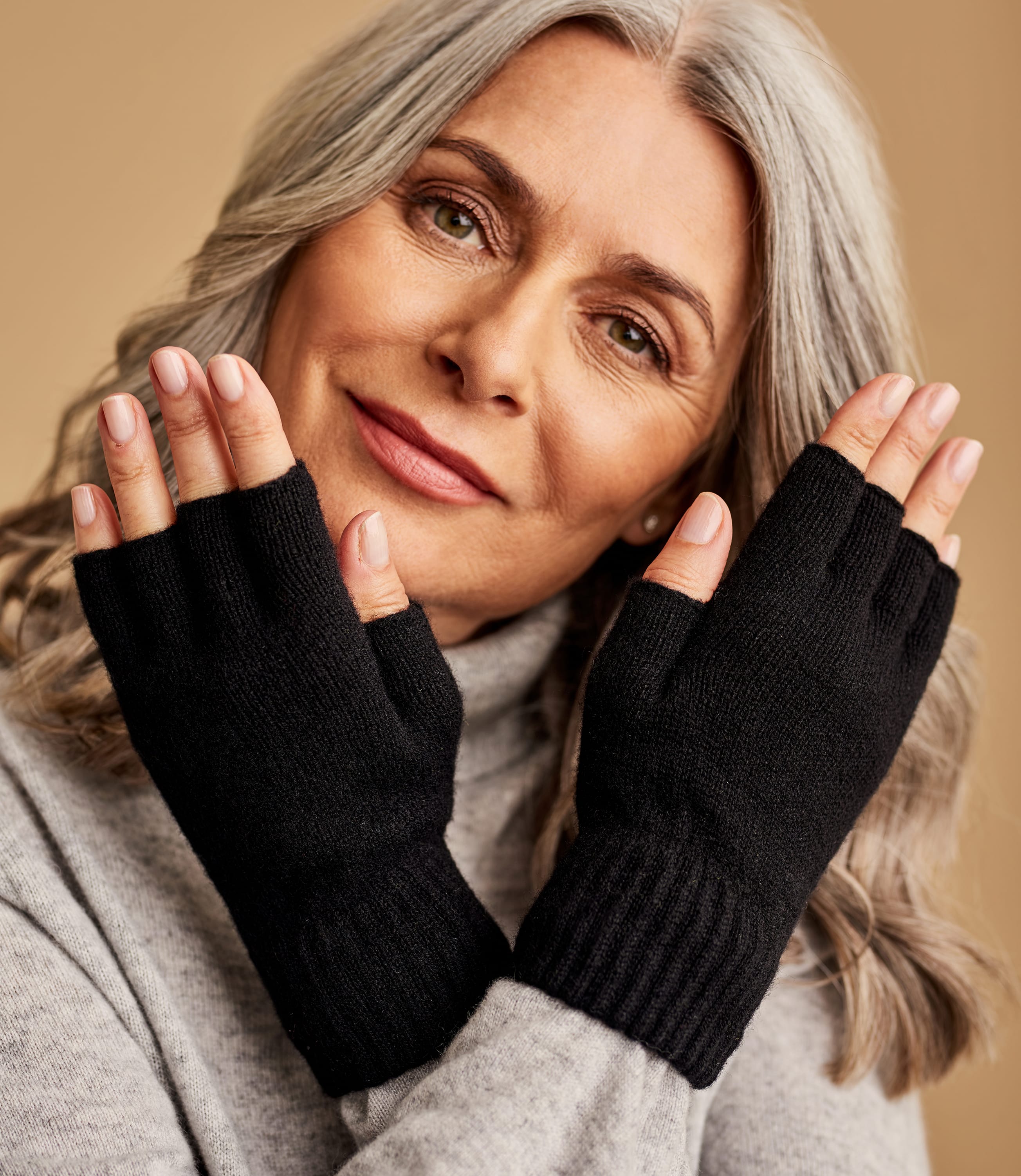 Black Womens Lambswool Fingerless Gloves WoolOvers US