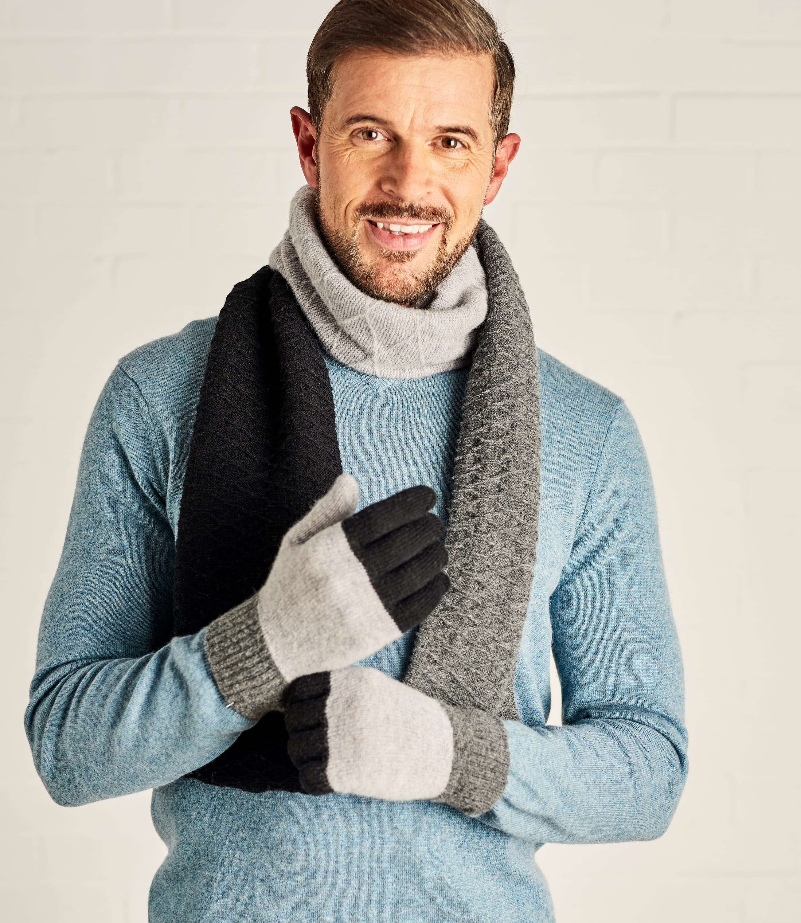 Grey Mens Lambswool Colourblock Scarf WoolOvers UK