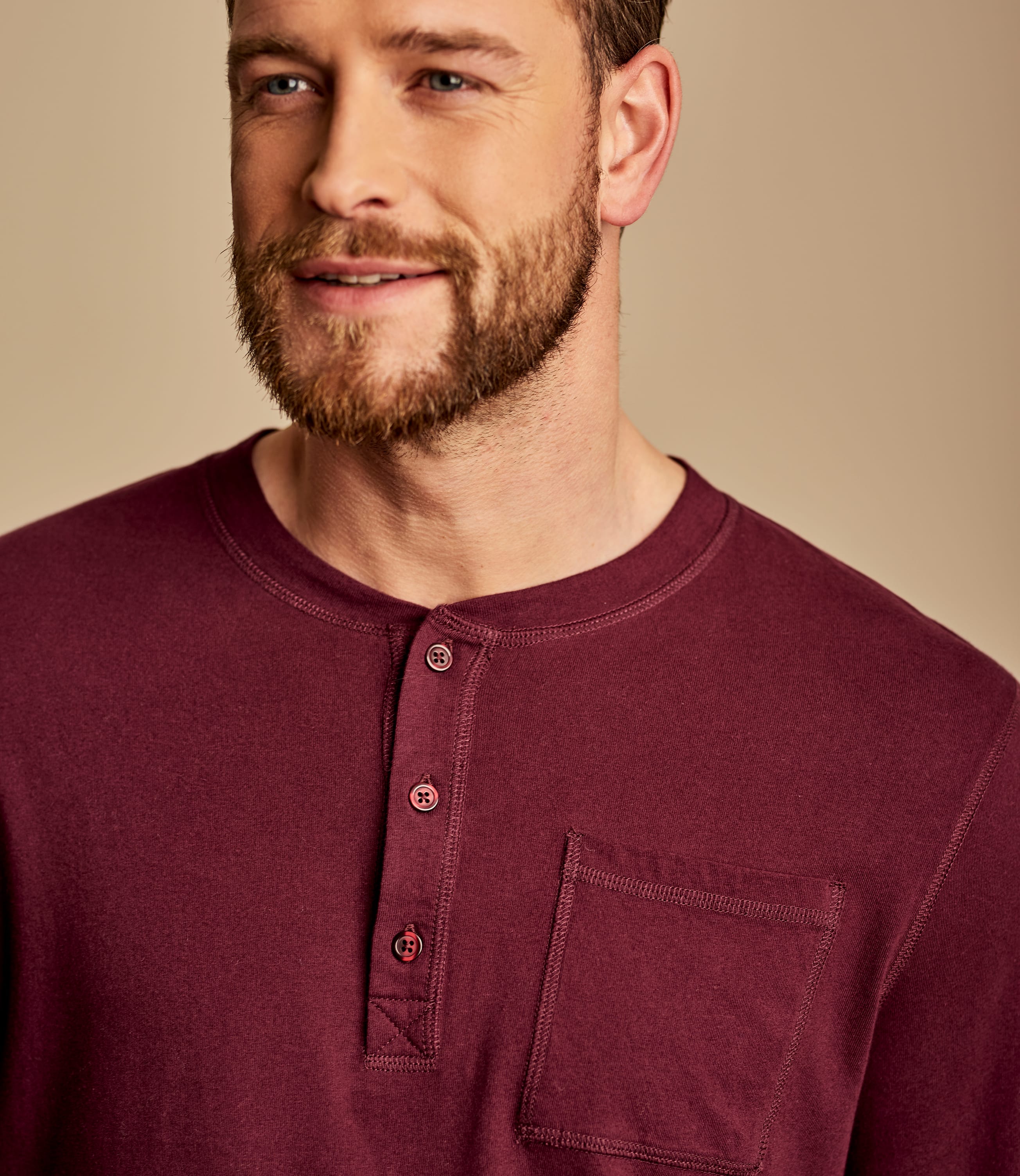Plum | Mens Henley Button Long Sleeve T-shirt | WoolOvers UK