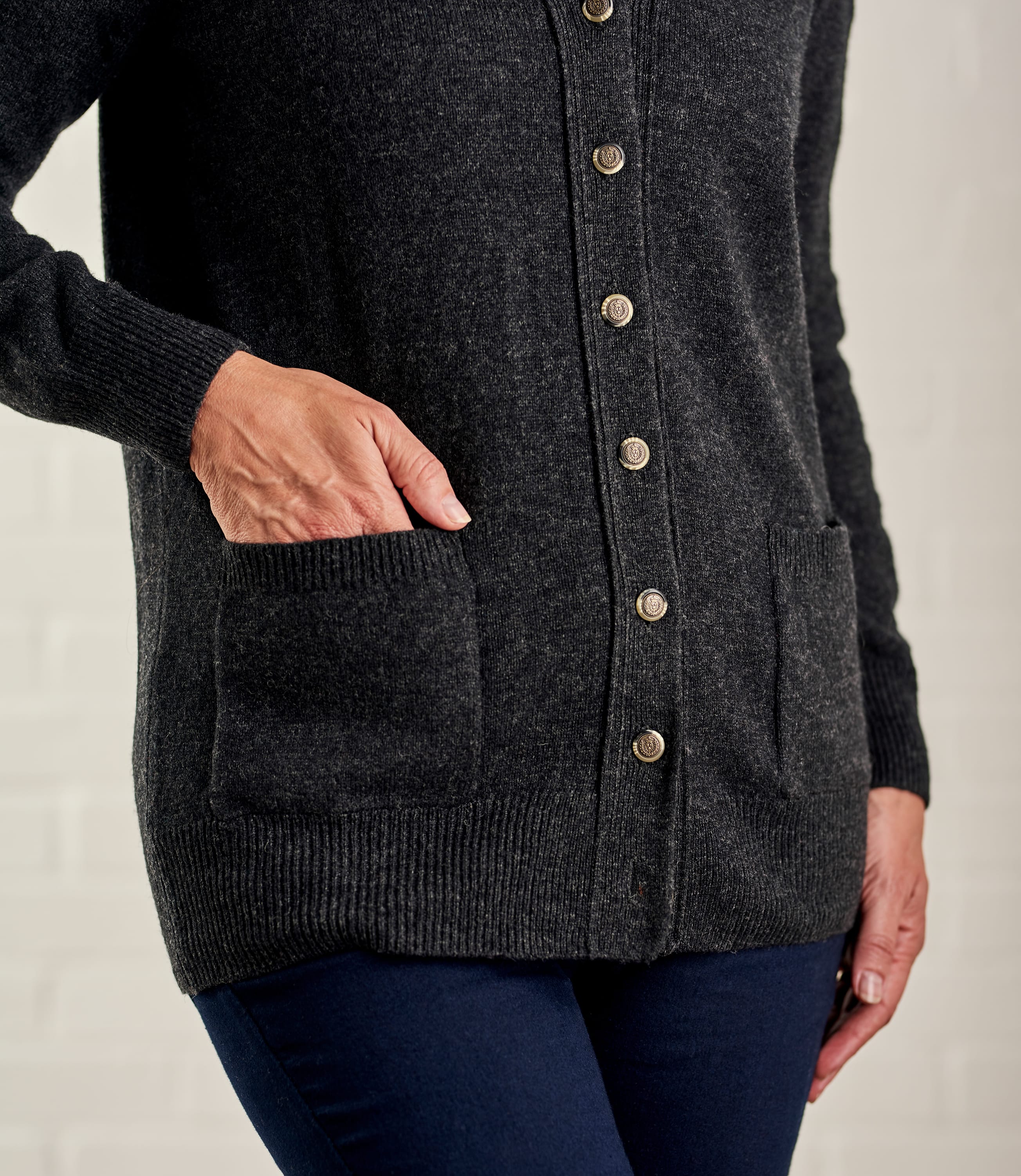 Charcoal Womens Lambswool V Neck Cardigan WoolOvers AU