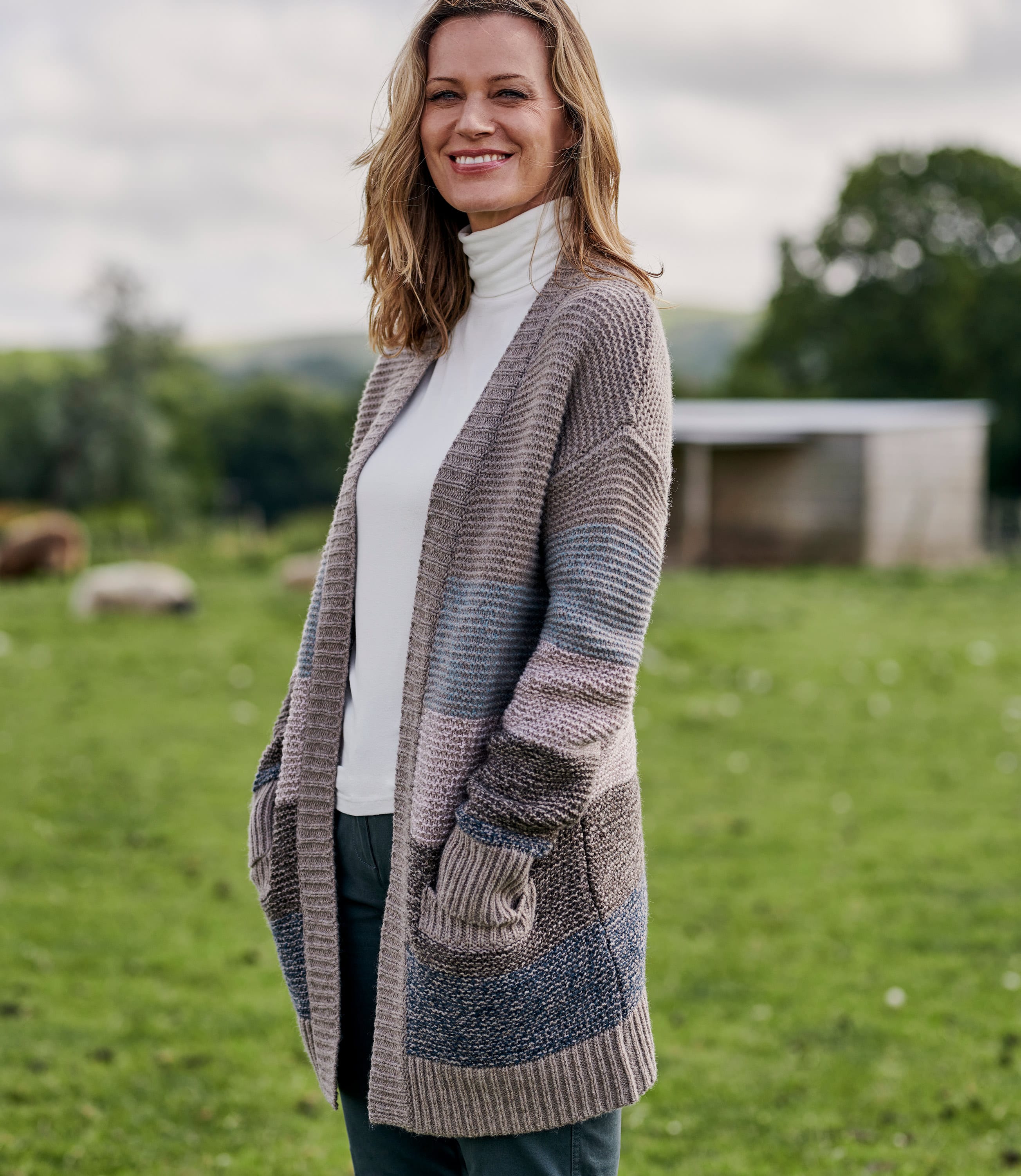 Pepper Multi | Womens Lambswool Color Block Cardigan | WoolOvers US
