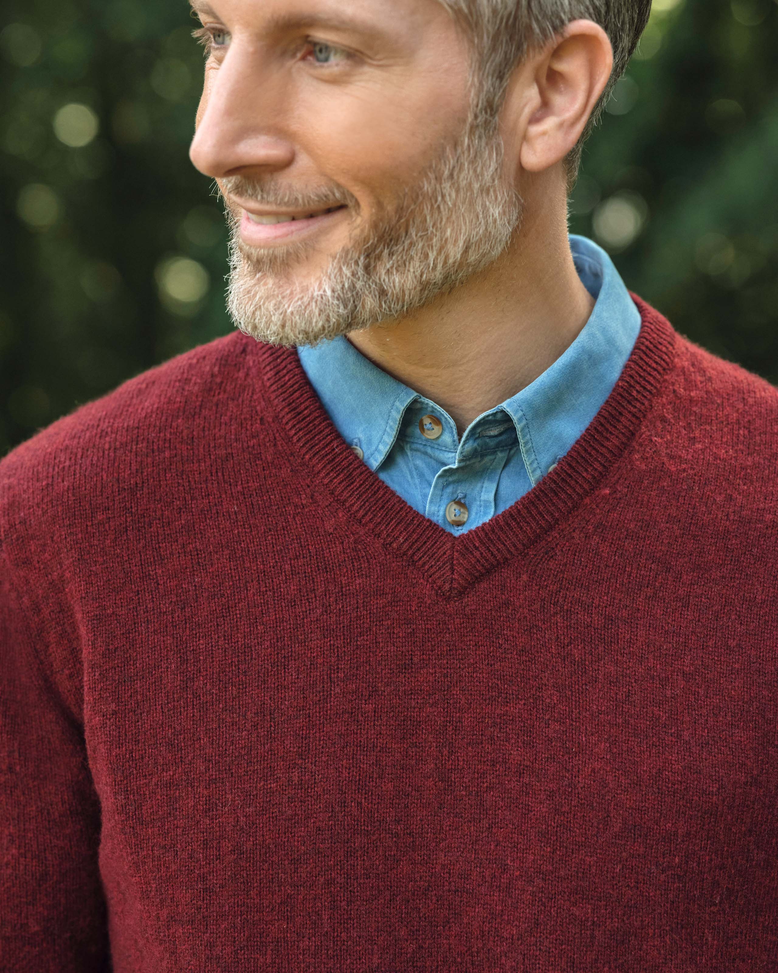Cranberry Mens Lambswool V Neck Jumper WoolOvers UK cranberry-mens-lambswool-v-neck-jumper-woolovers-uk