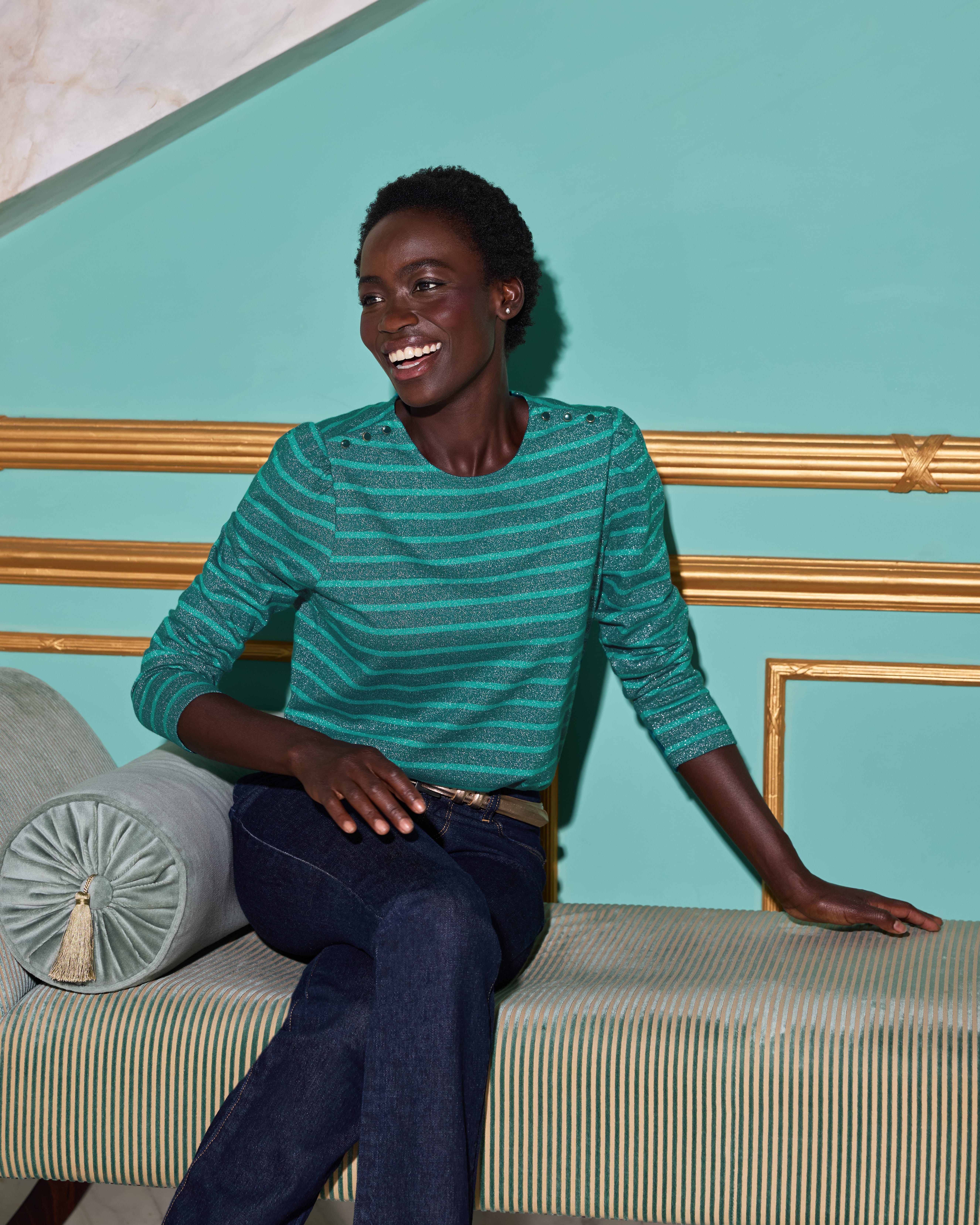 Stripe & Statement Top - Green main image 0