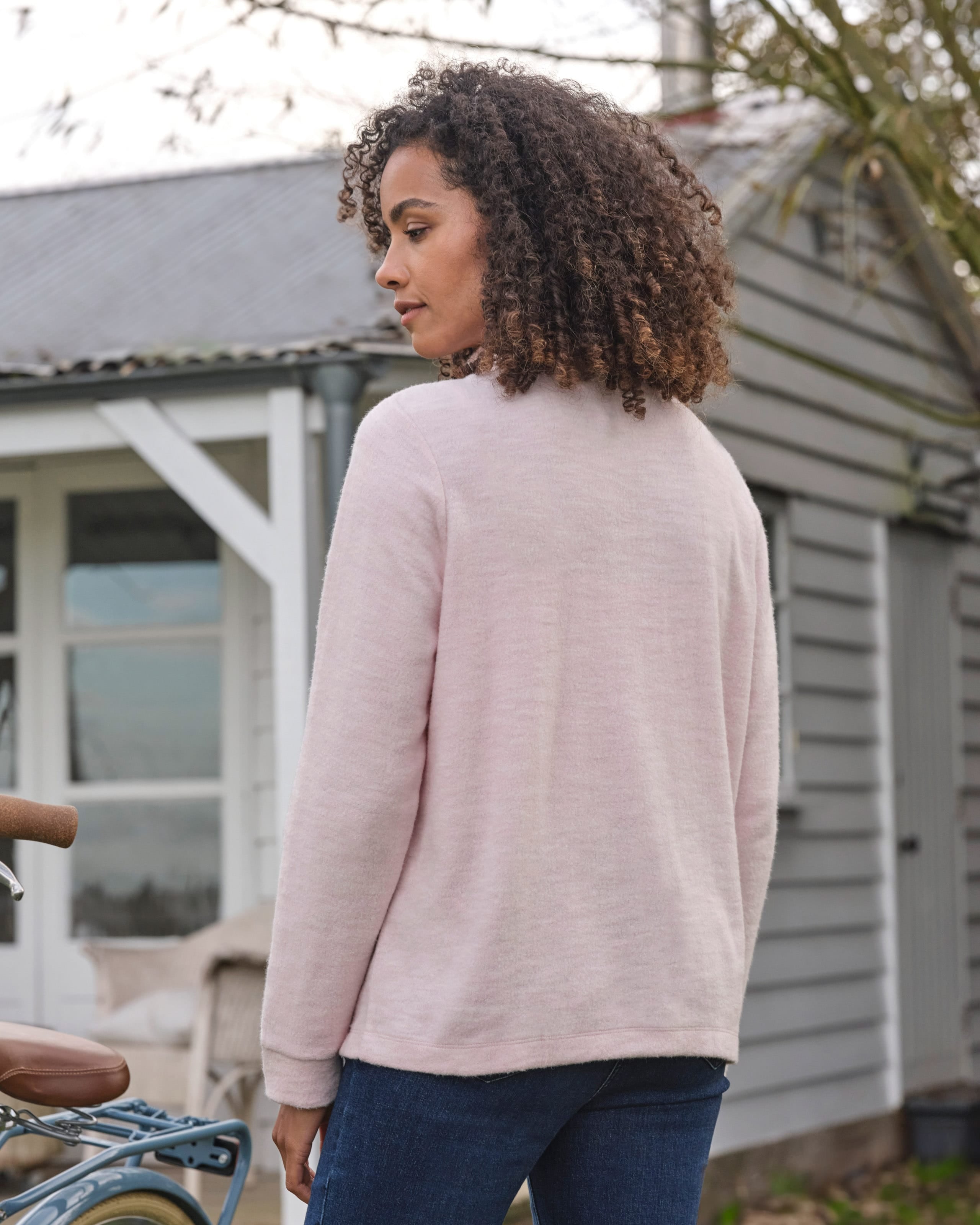 Shell Pink | Textured Full Zip Sweatshirt | WoolOvers AU