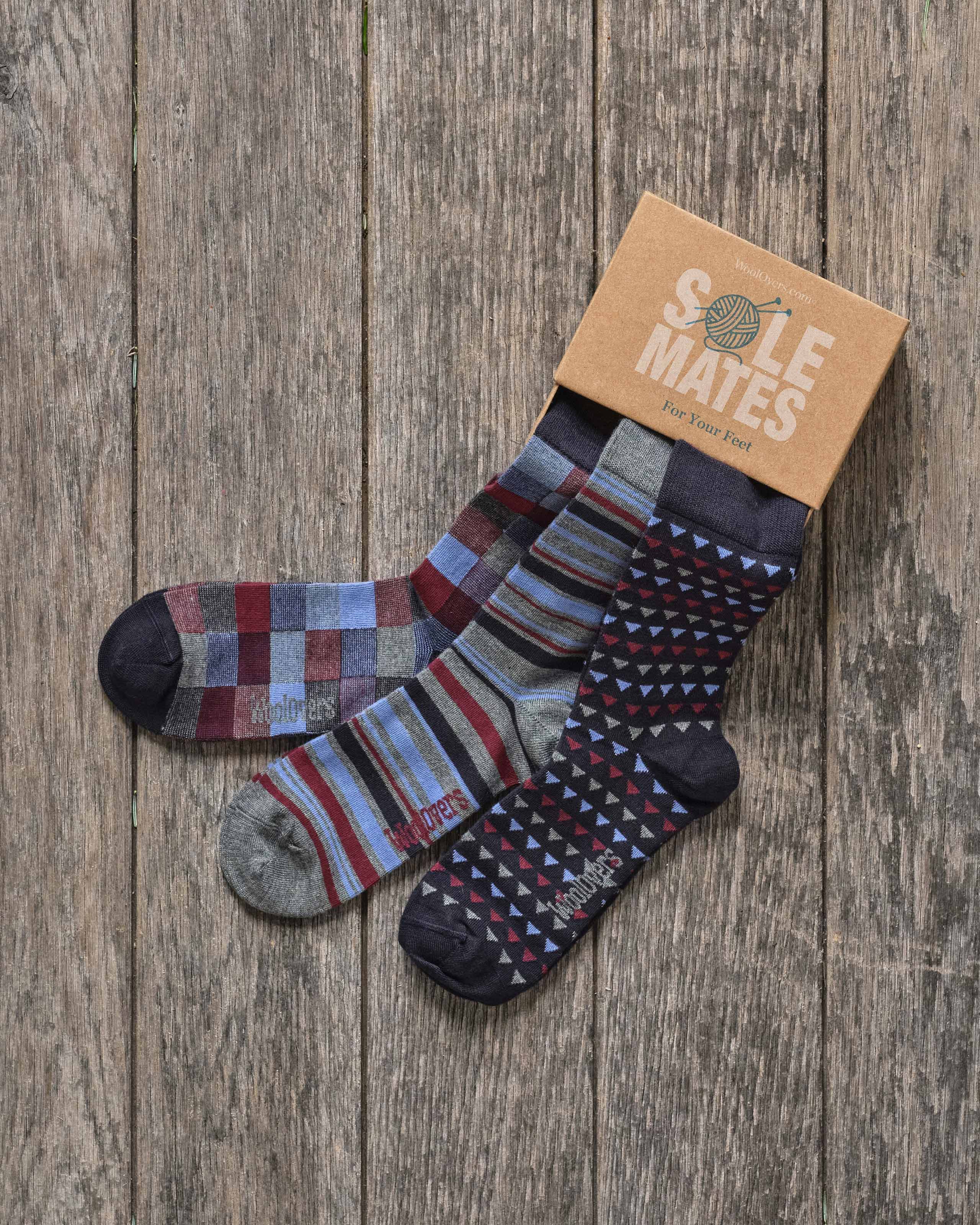Navy/Wine/Grey Mens Gift Boxed Bamboo Socks WoolOvers US