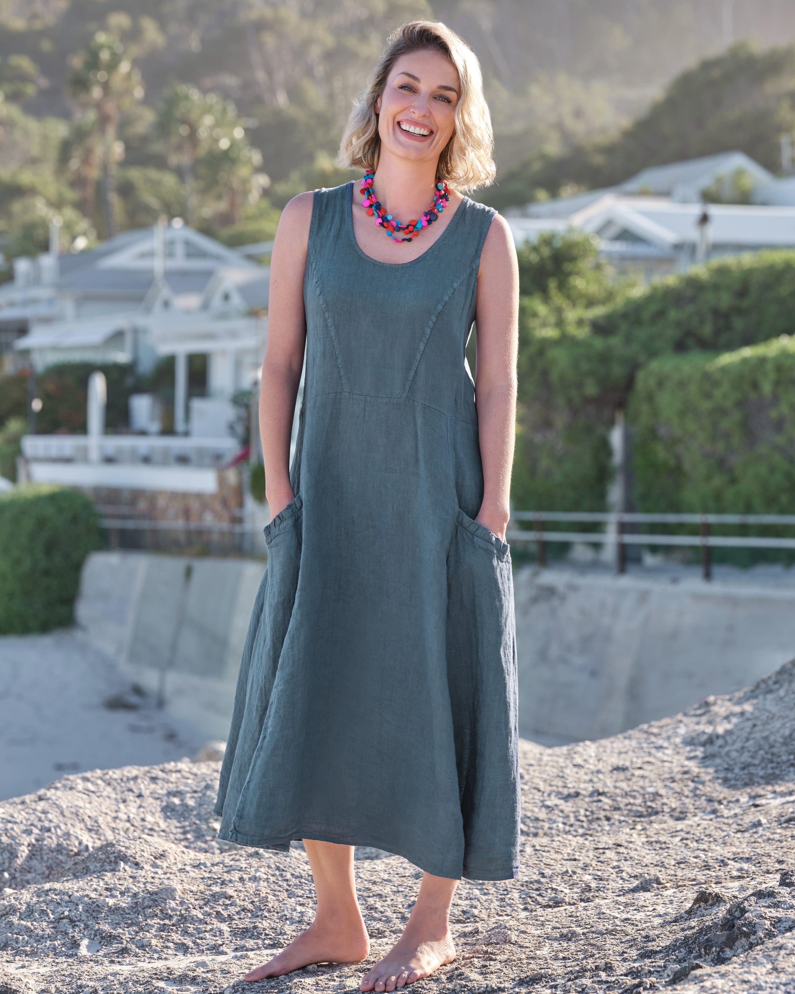 Verdigris | Womens Pocket Pinafore Dress | WoolOvers US