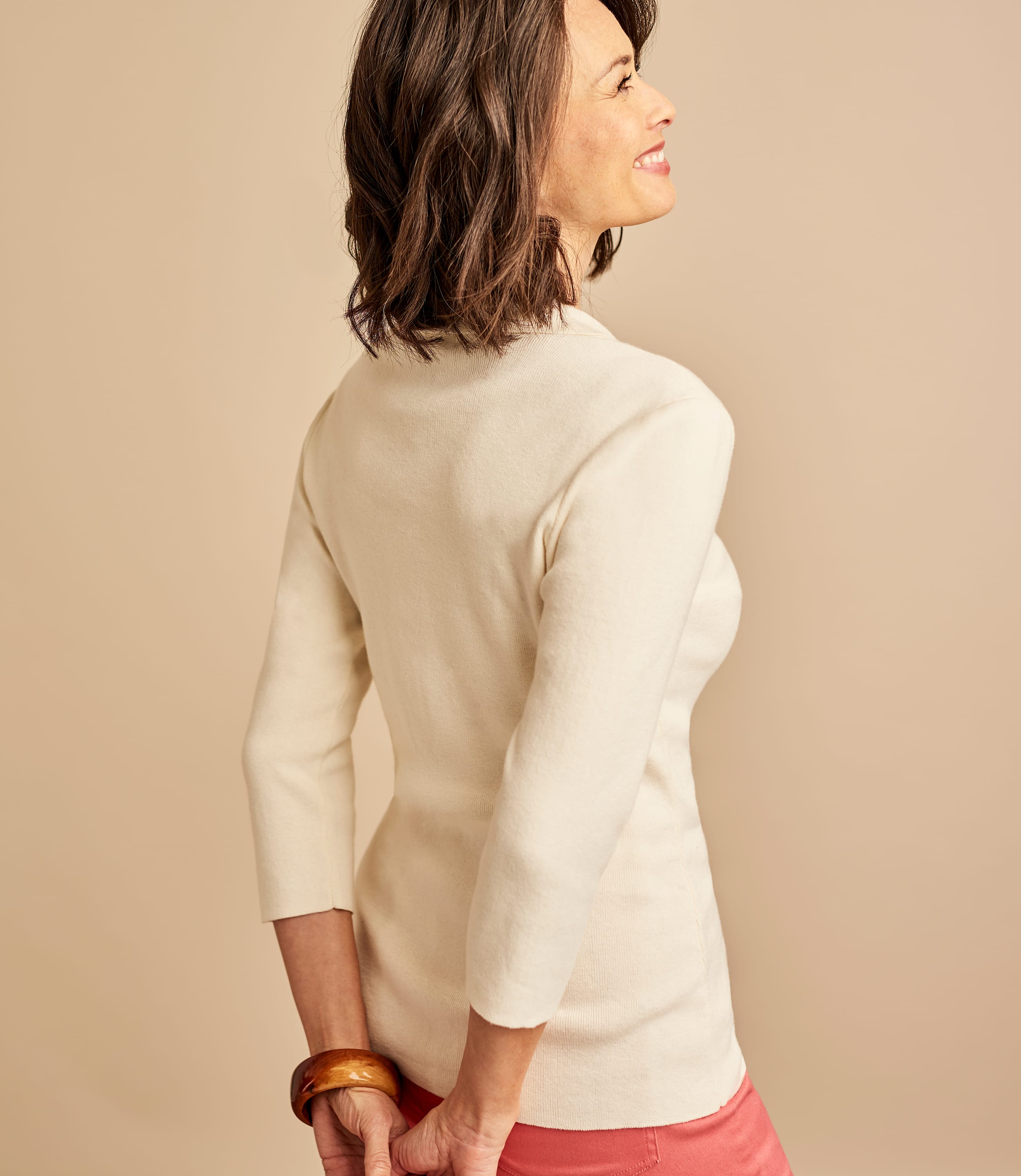 Cream Cotton Cashmere Open Polo Neck Top WoolOvers AU