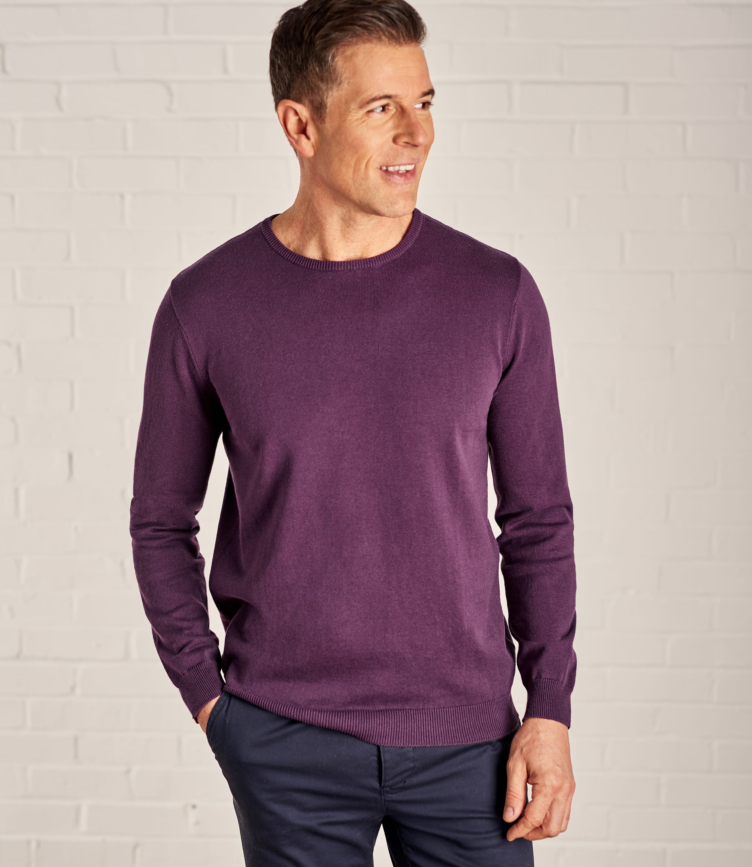 Light Blueberry | Mens Combed Cotton Crew Neck Jumper | WoolOvers UK