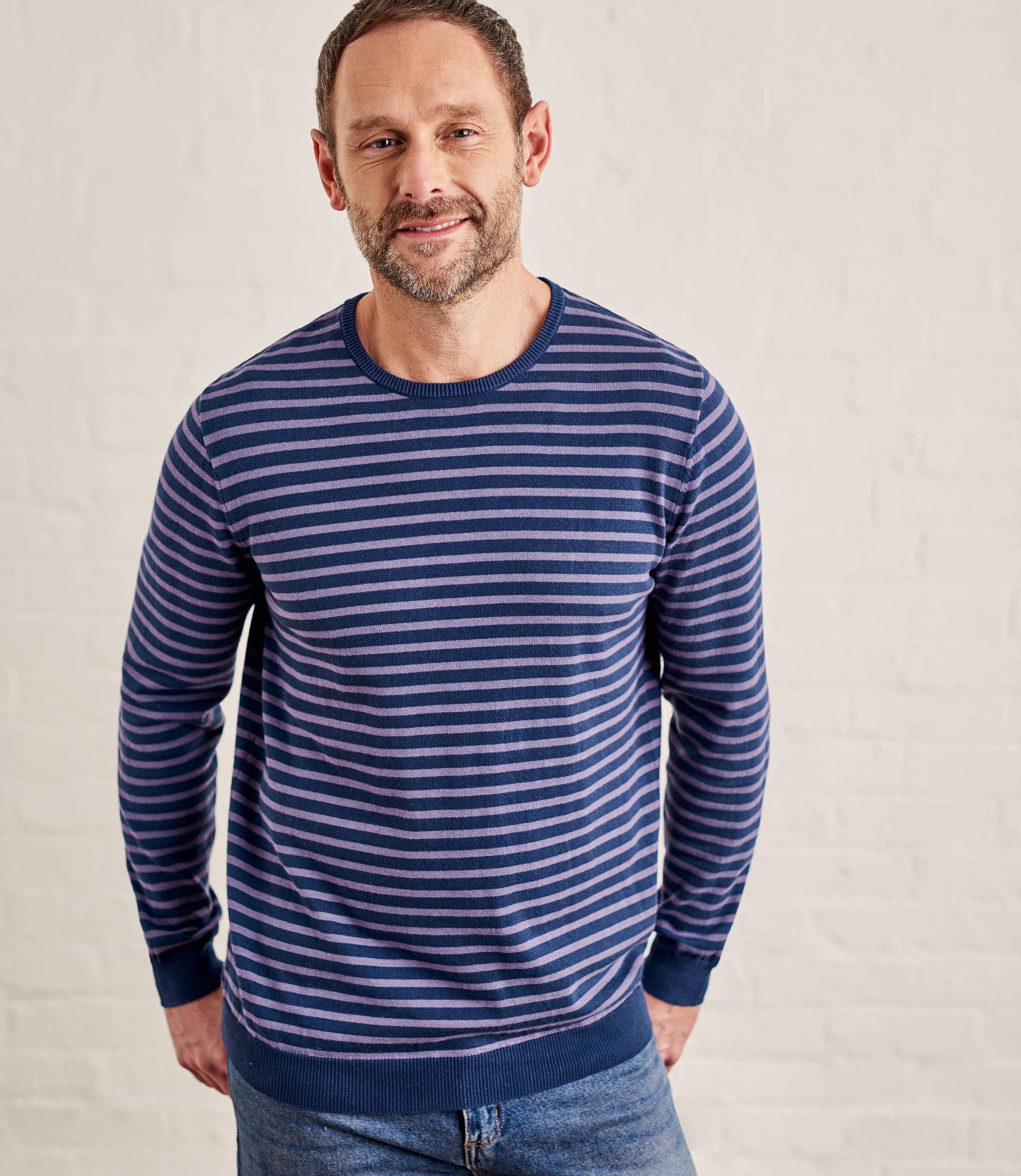 Blue/Heather Pure Cotton | Combed Cotton Crew Neck Jumper