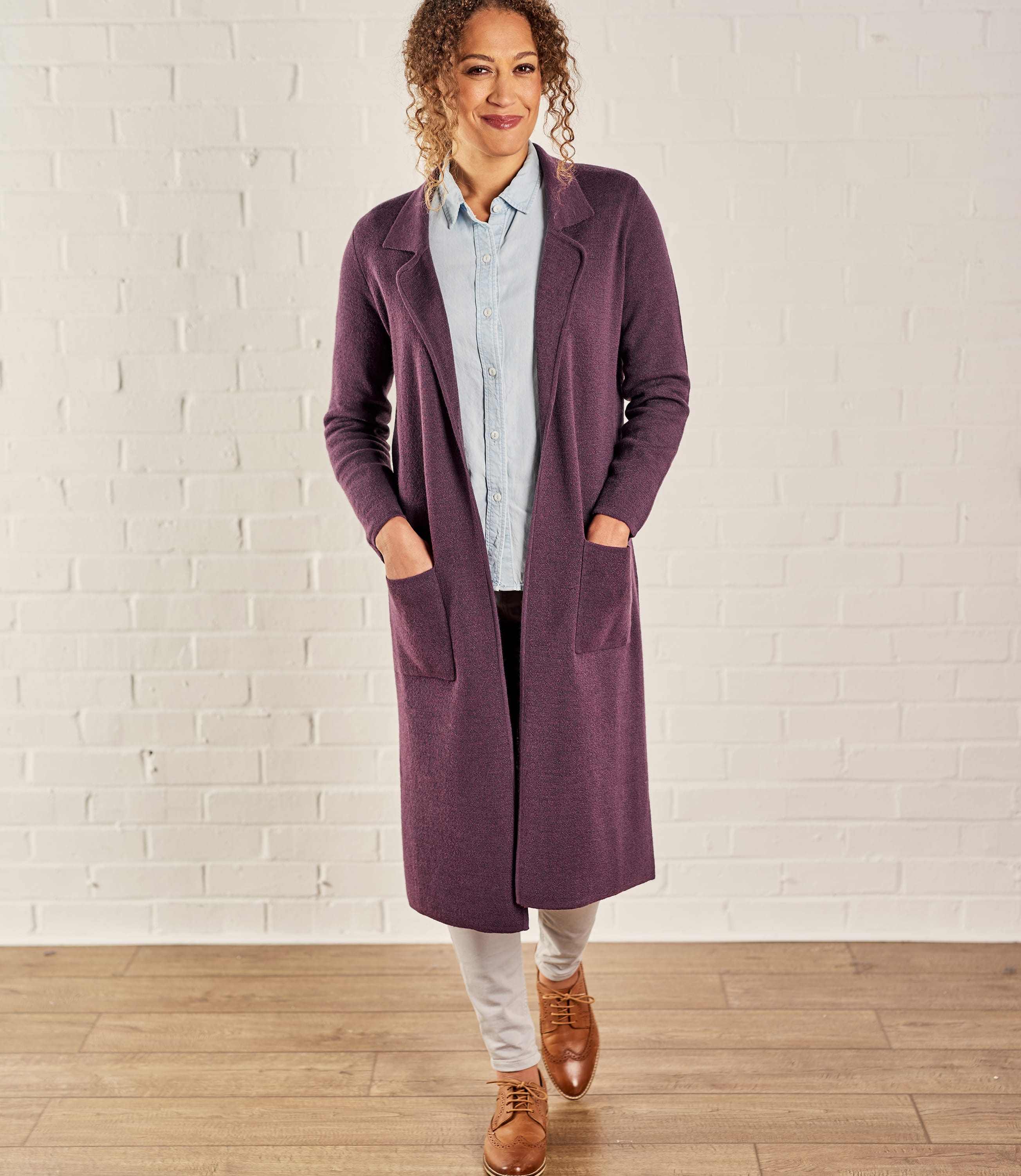 Aubergine | Womens Milano Lapel Collar Long Jacket | WoolOvers AU