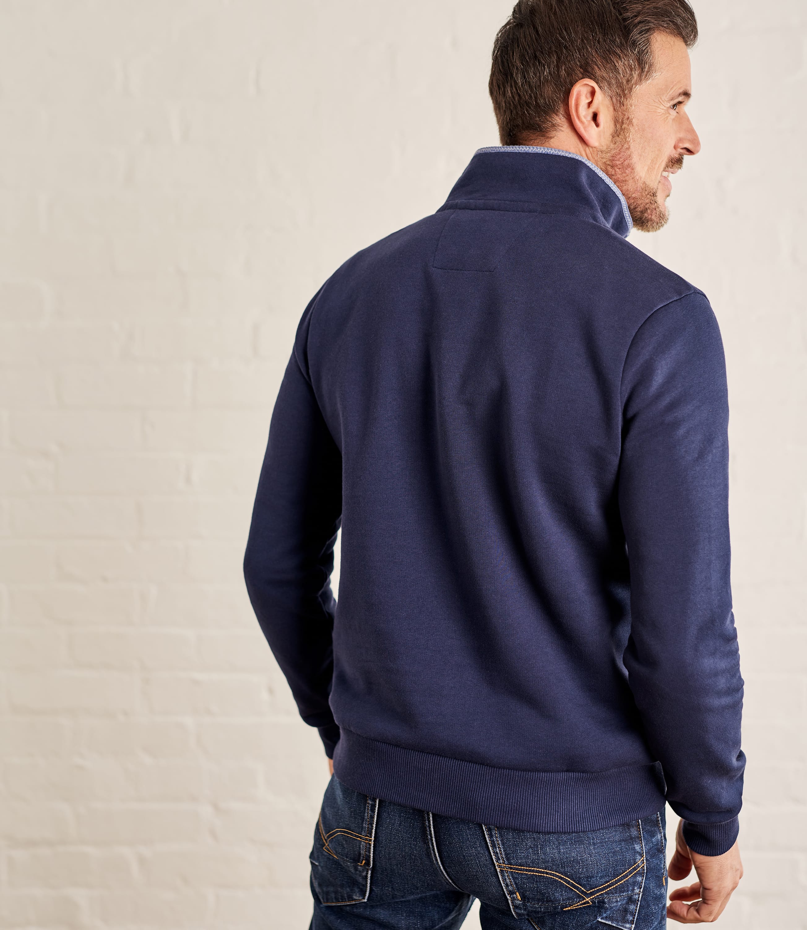 Navy | Mens Cotton Half Zip Sweatshirt | WoolOvers US