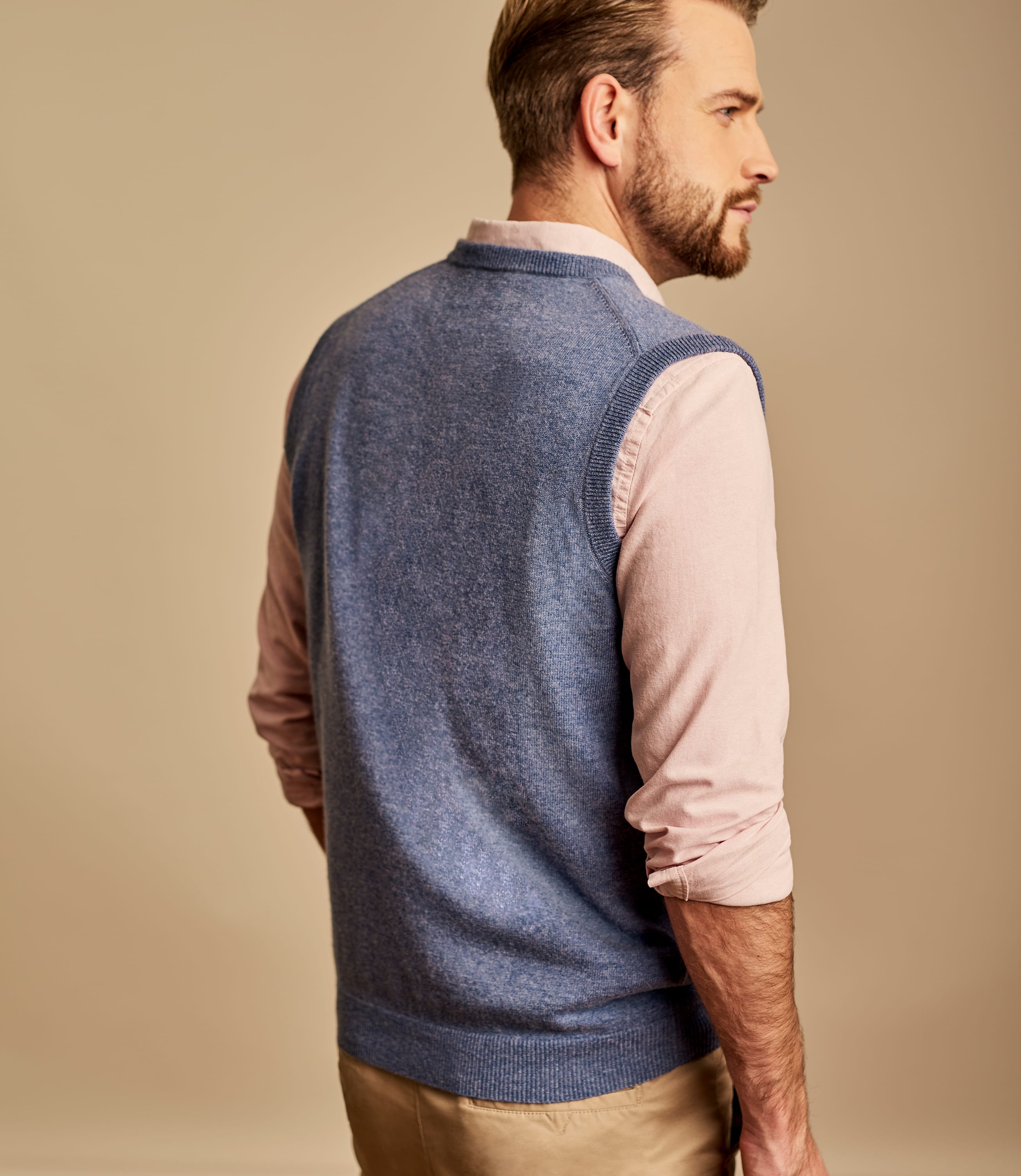 Mid Blue Marl Mens Cashmere & Merino Vest WoolOvers US