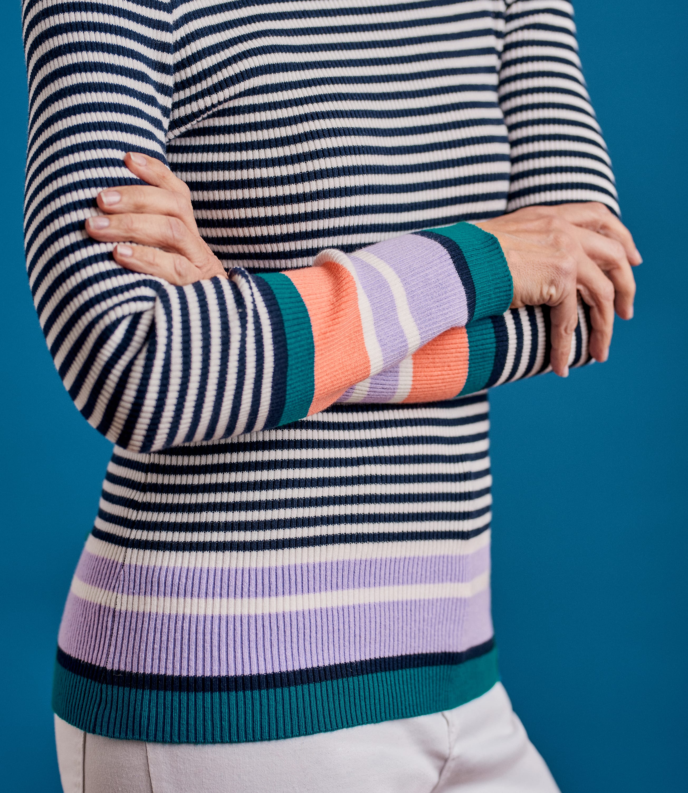 Navy/Cream/Multi Womens Contrast Stripe Ribbed Jumper WoolOvers AU