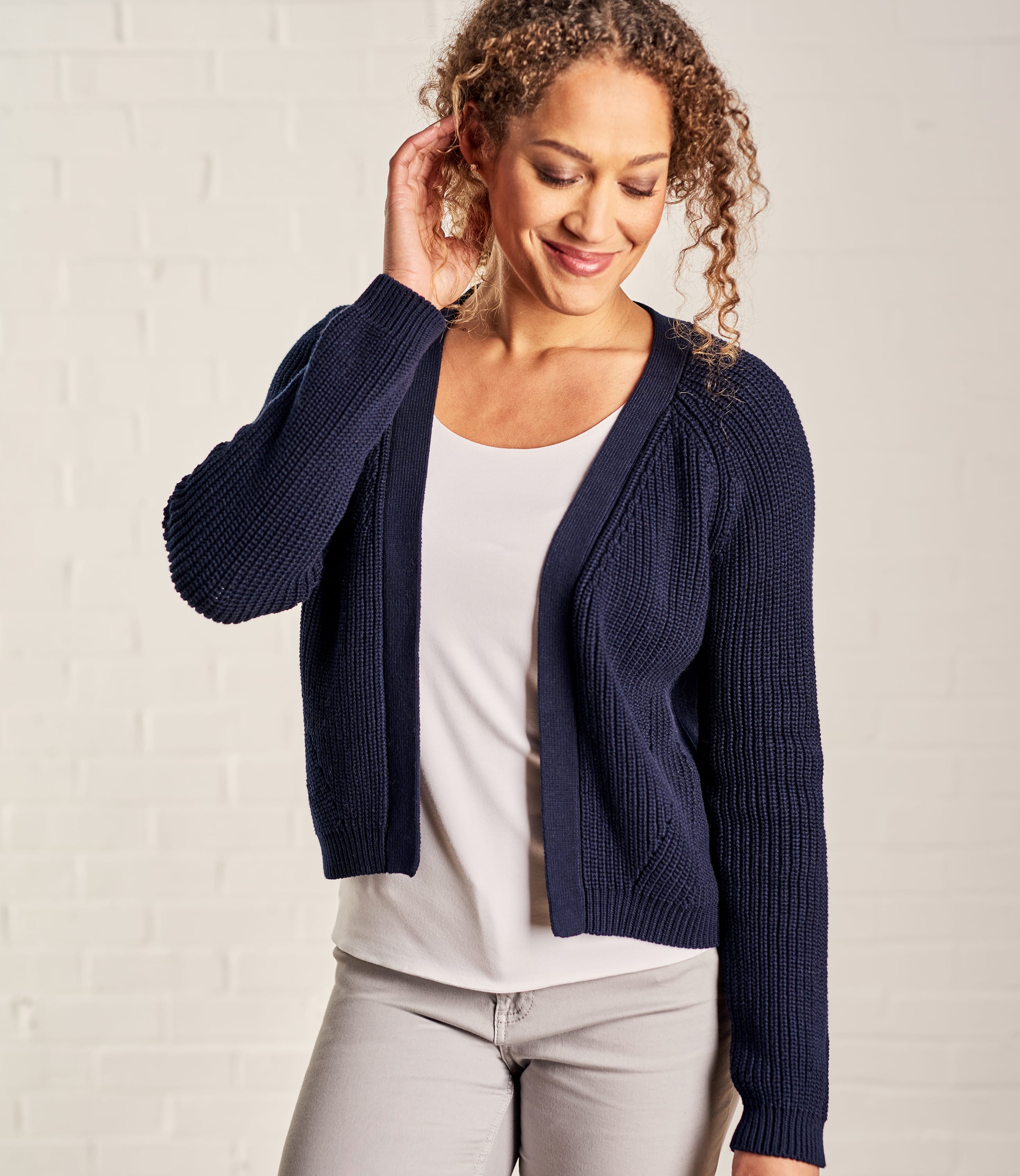 Navy Kurzgeschnittene Strickjacke Aus Baumwolle F r Damen Woolover DE