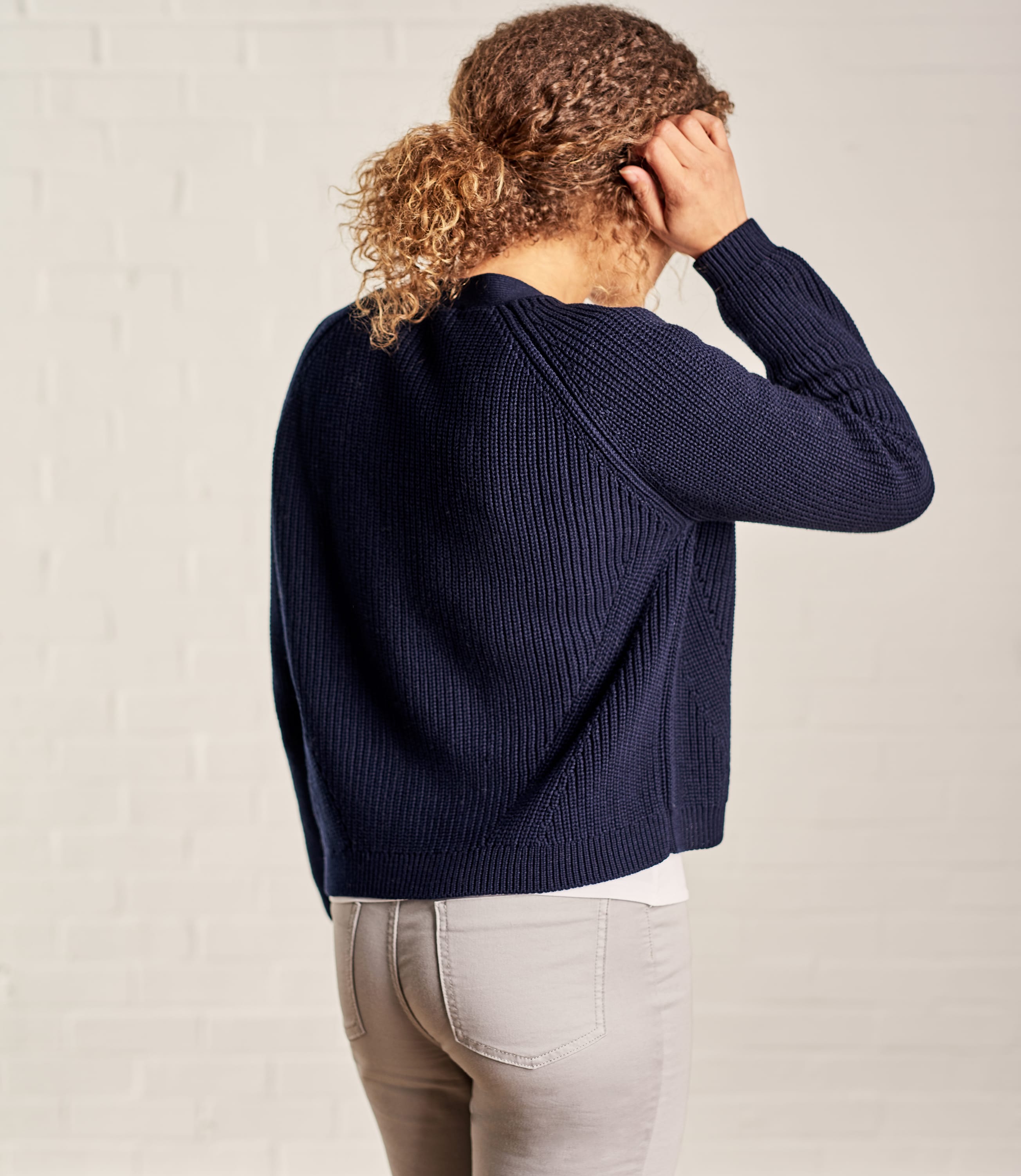 Bleu nuit Cardigan court ouvert Femme Pur Coton Woolover FR