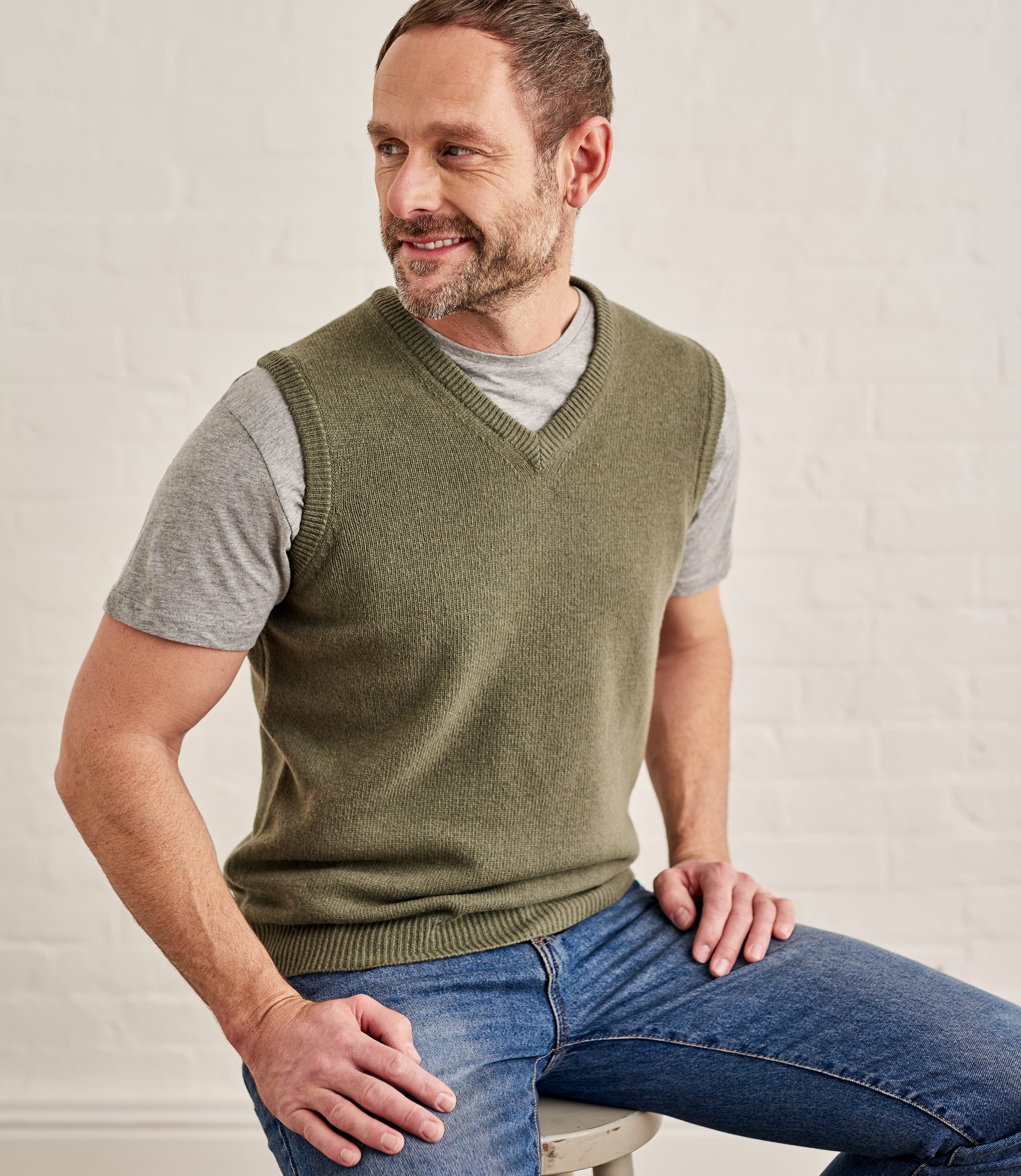 Sage Leaf | Mens Lambswool Knitted Vest | WoolOvers US