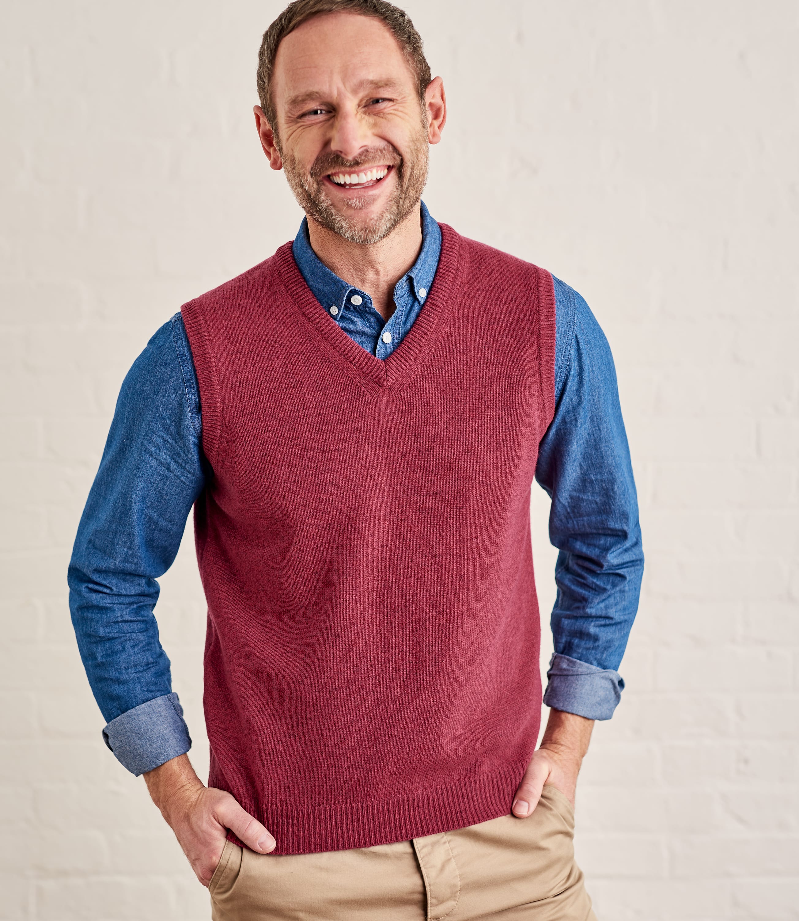 Carmine | Mens Lambswool Knitted Slipover | WoolOvers UK