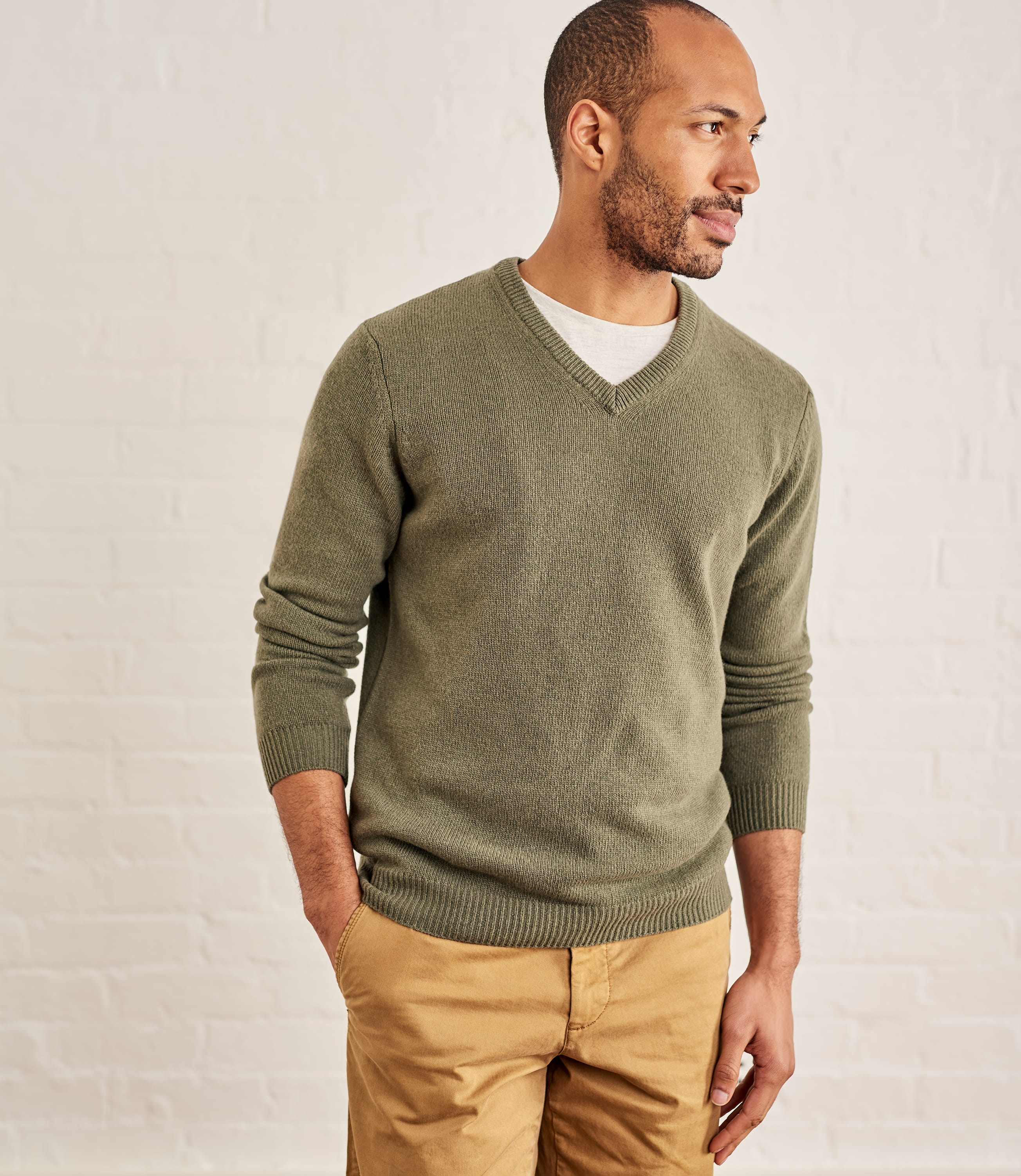 Sage Leaf | Lambswool V Neck Knitted Sweater | WoolOvers AU