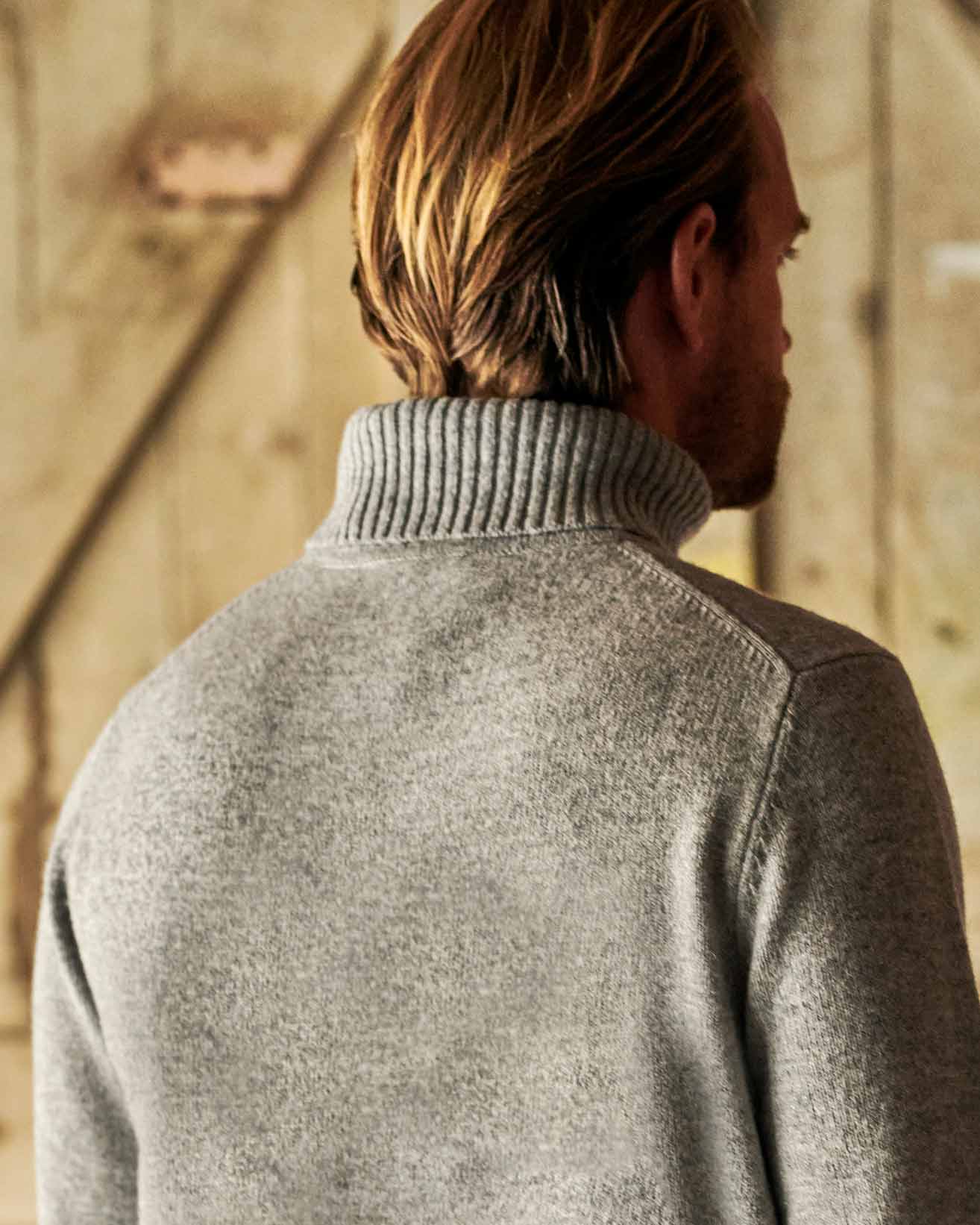 Grey Marl Mens Lambswool Turtle Neck Sweater Woolovers Us