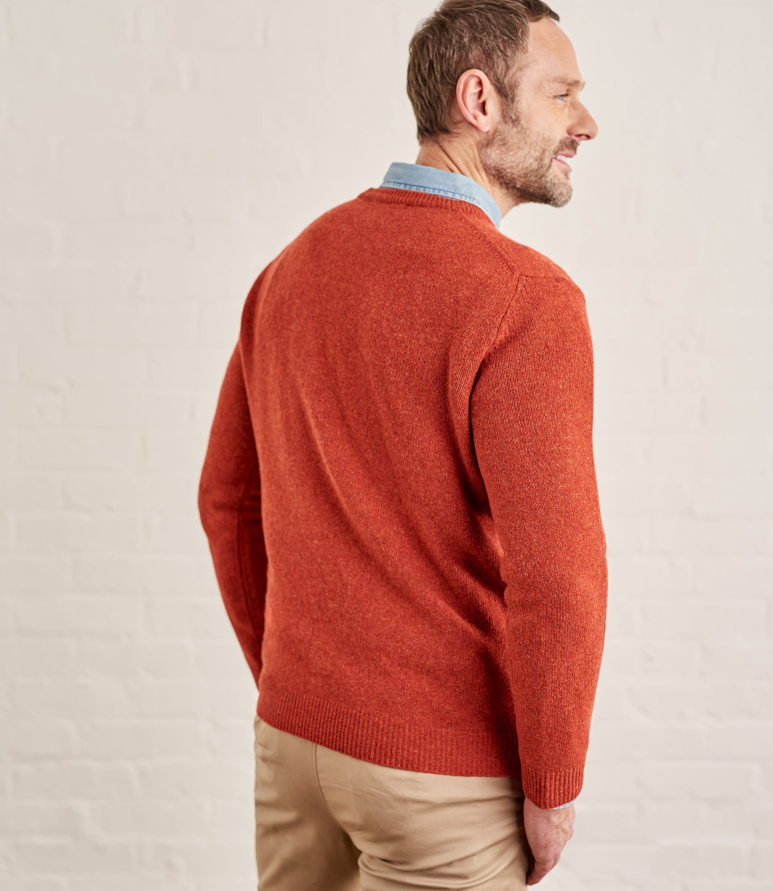 Flame Orange Mens Lambswool Crew Neck Jumper WoolOvers UK