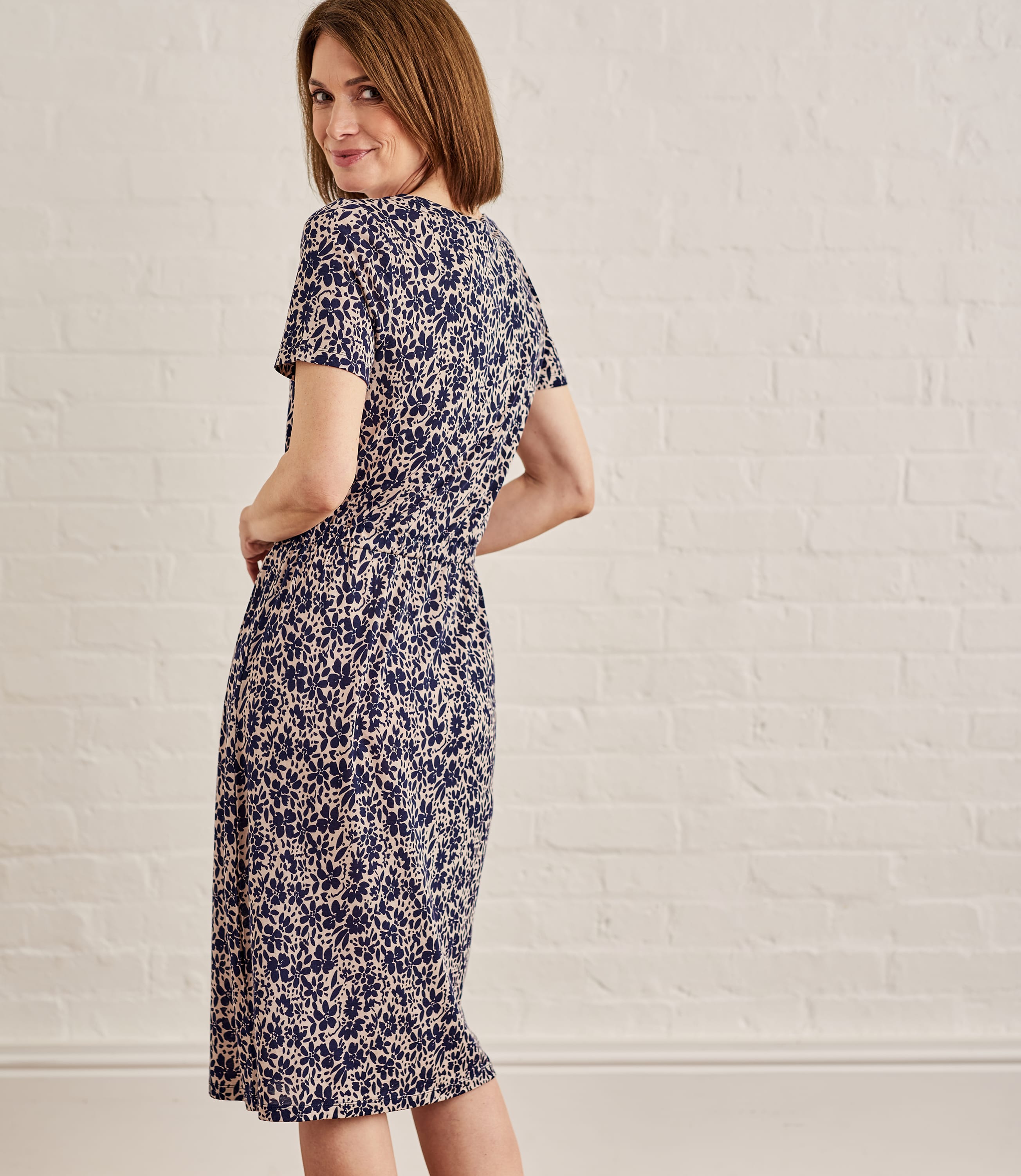 Shadow Floral Navy Womens Jersey Wrap Skirt Dress WoolOvers UK