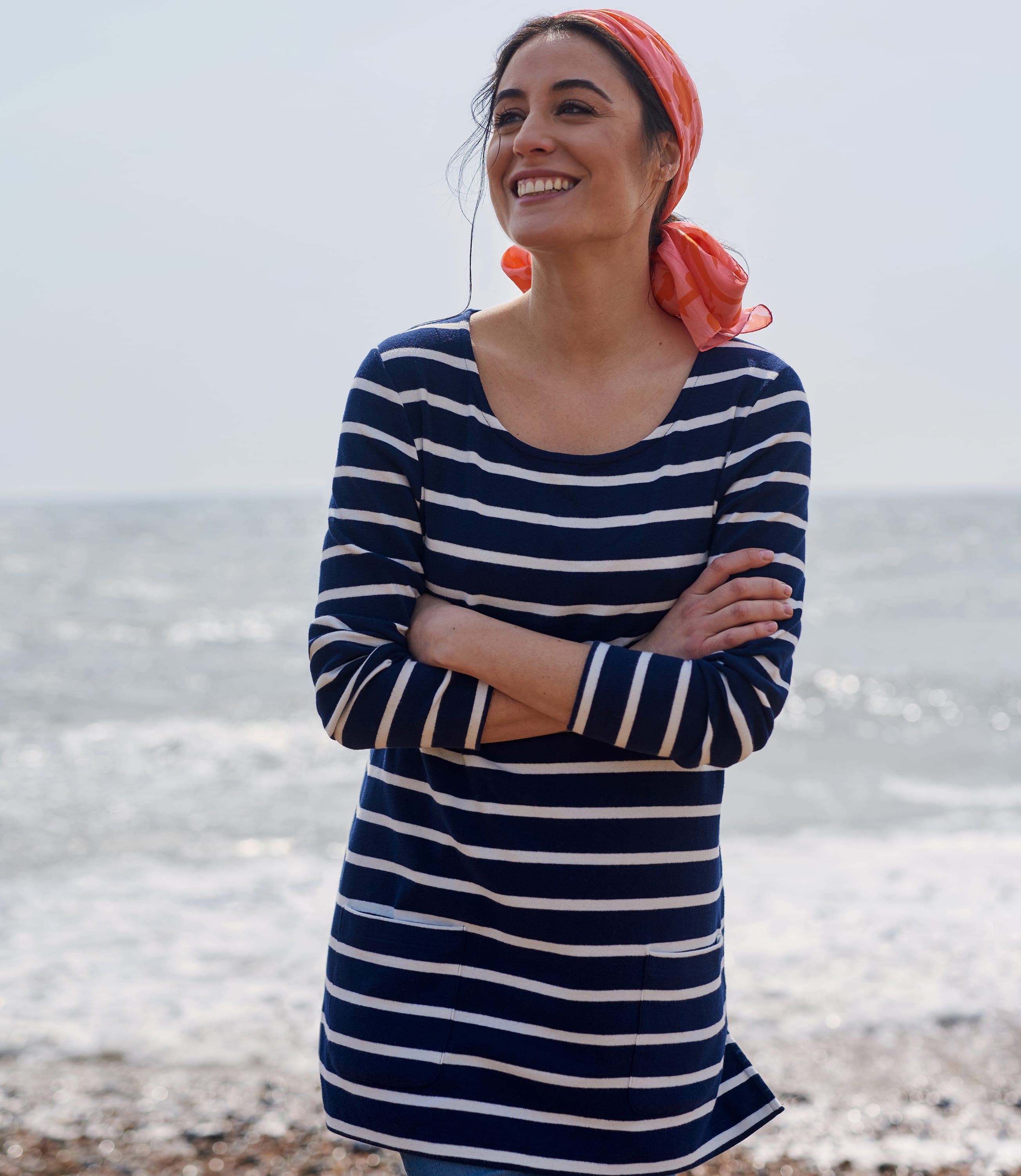 Tunique à poches - Femme - Jersey L Bleu marine/Blanc
