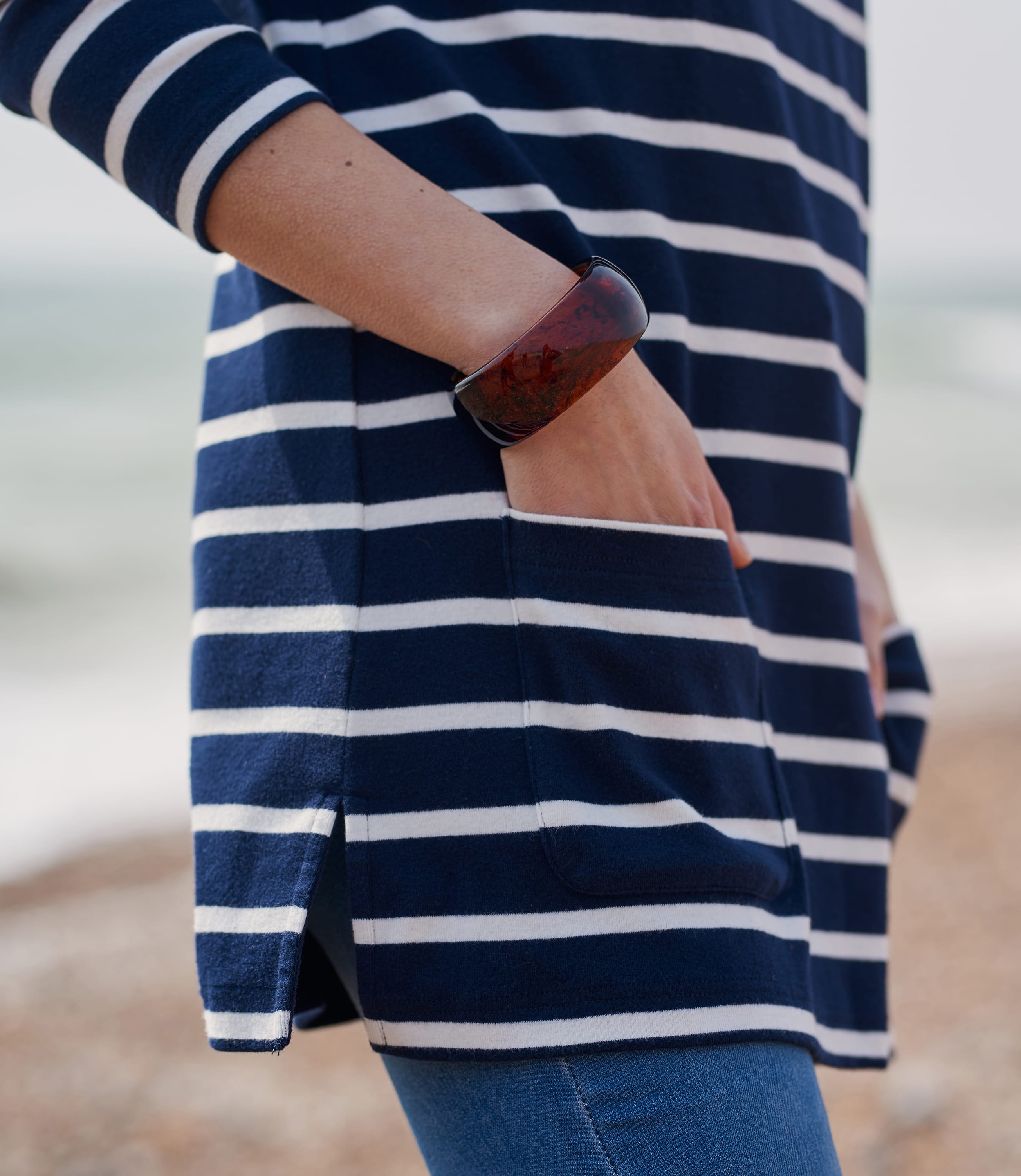 Navy/White Womens Jersey Patch Pocket Tunic WoolOvers UK