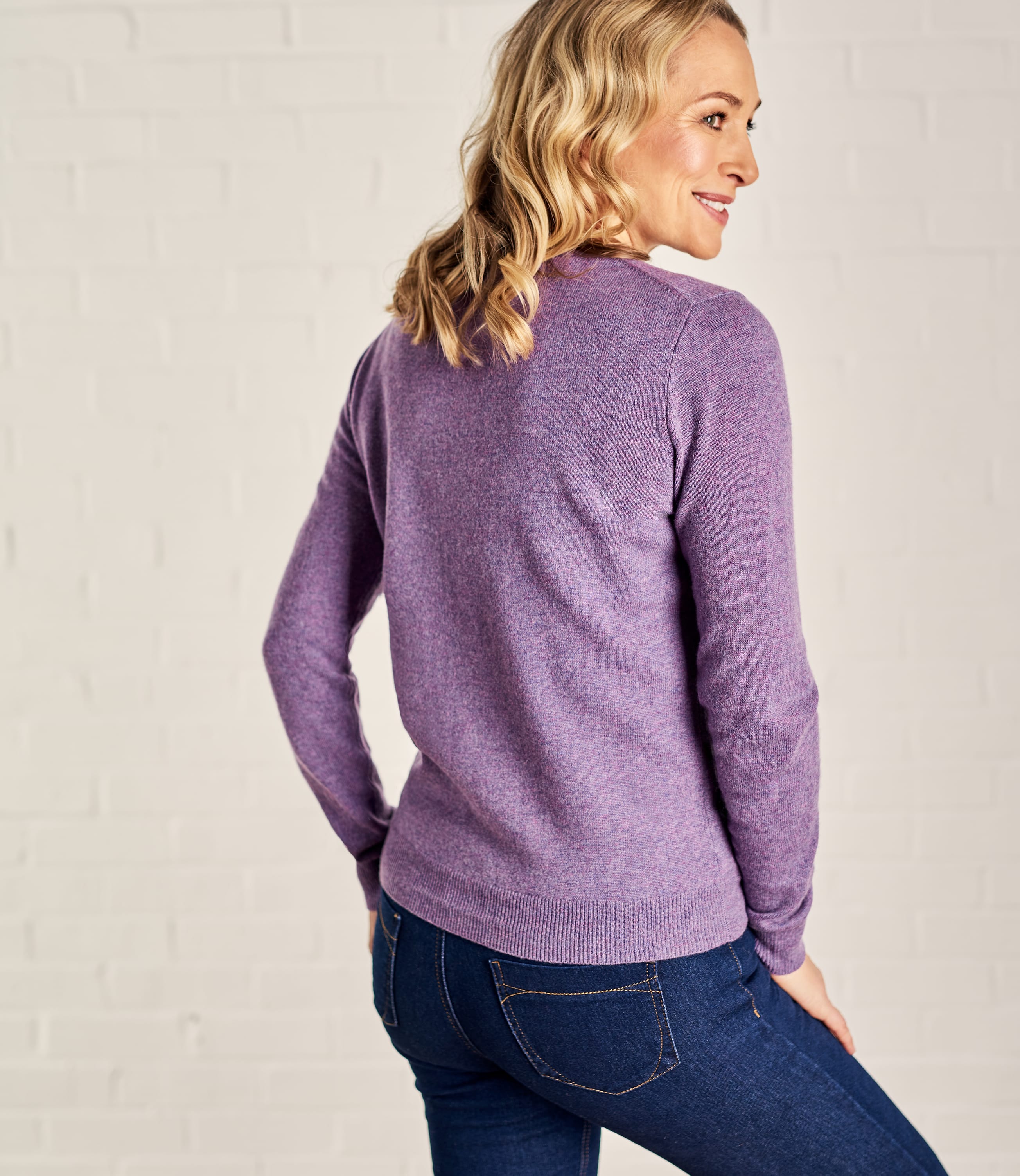 Lavender Marl Cashmere Merino Crew Neck Cardigan Woolovers Uk