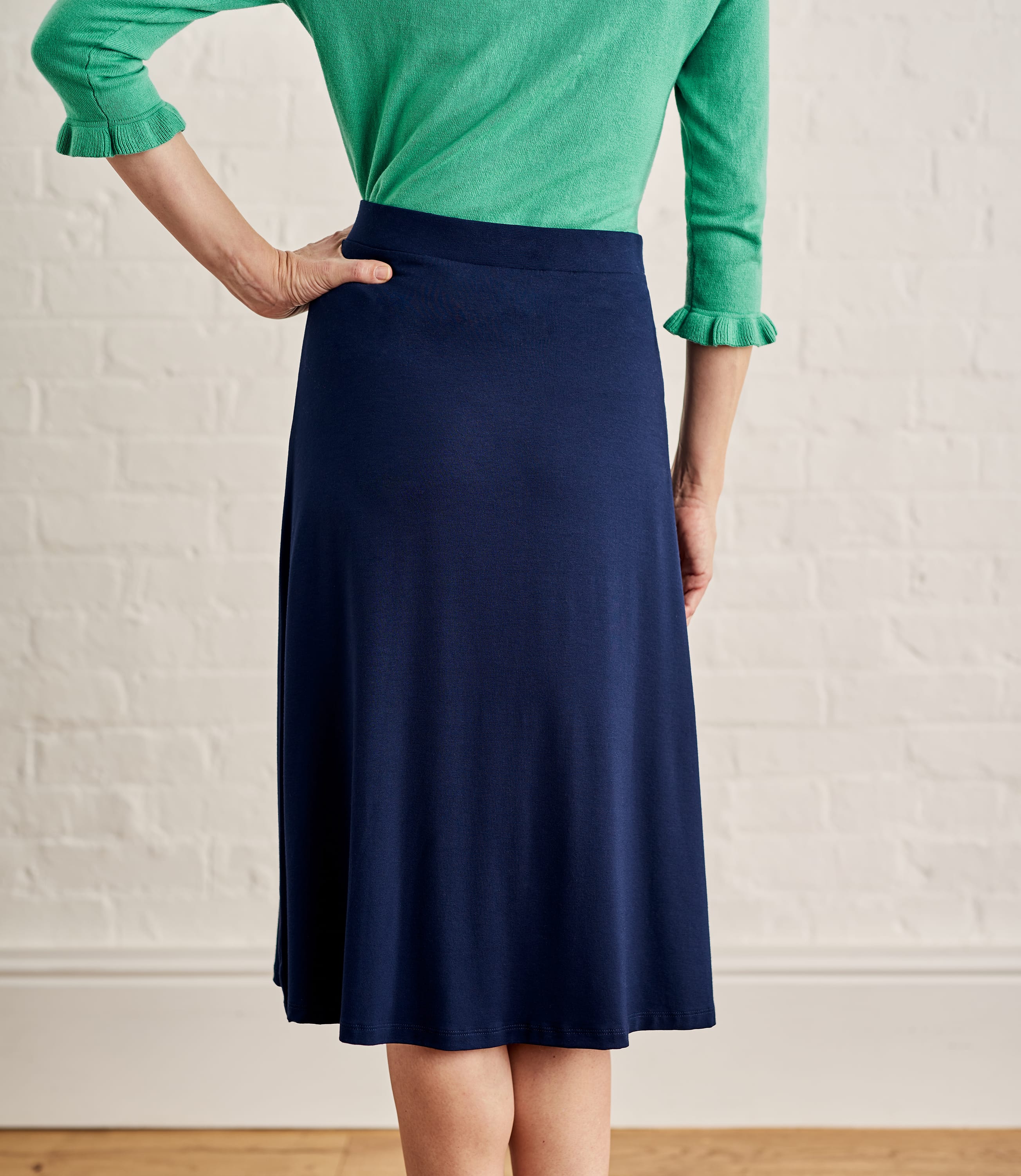 Navy | Womens Jersey A Line Skirt | WoolOvers US