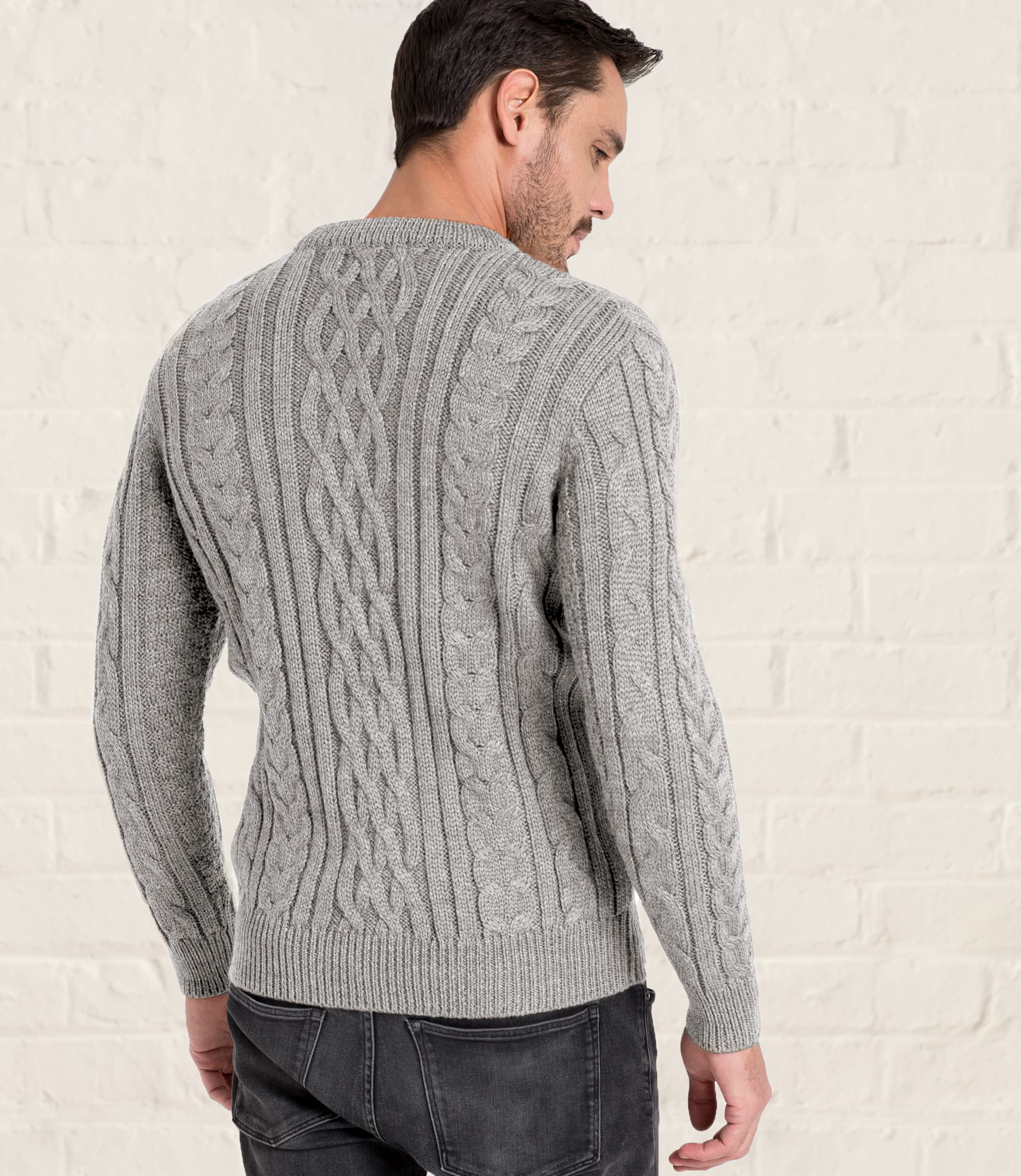 Flannel Grey Pure Wool | Aran Jumper | Men's Knitwear | Woolovers