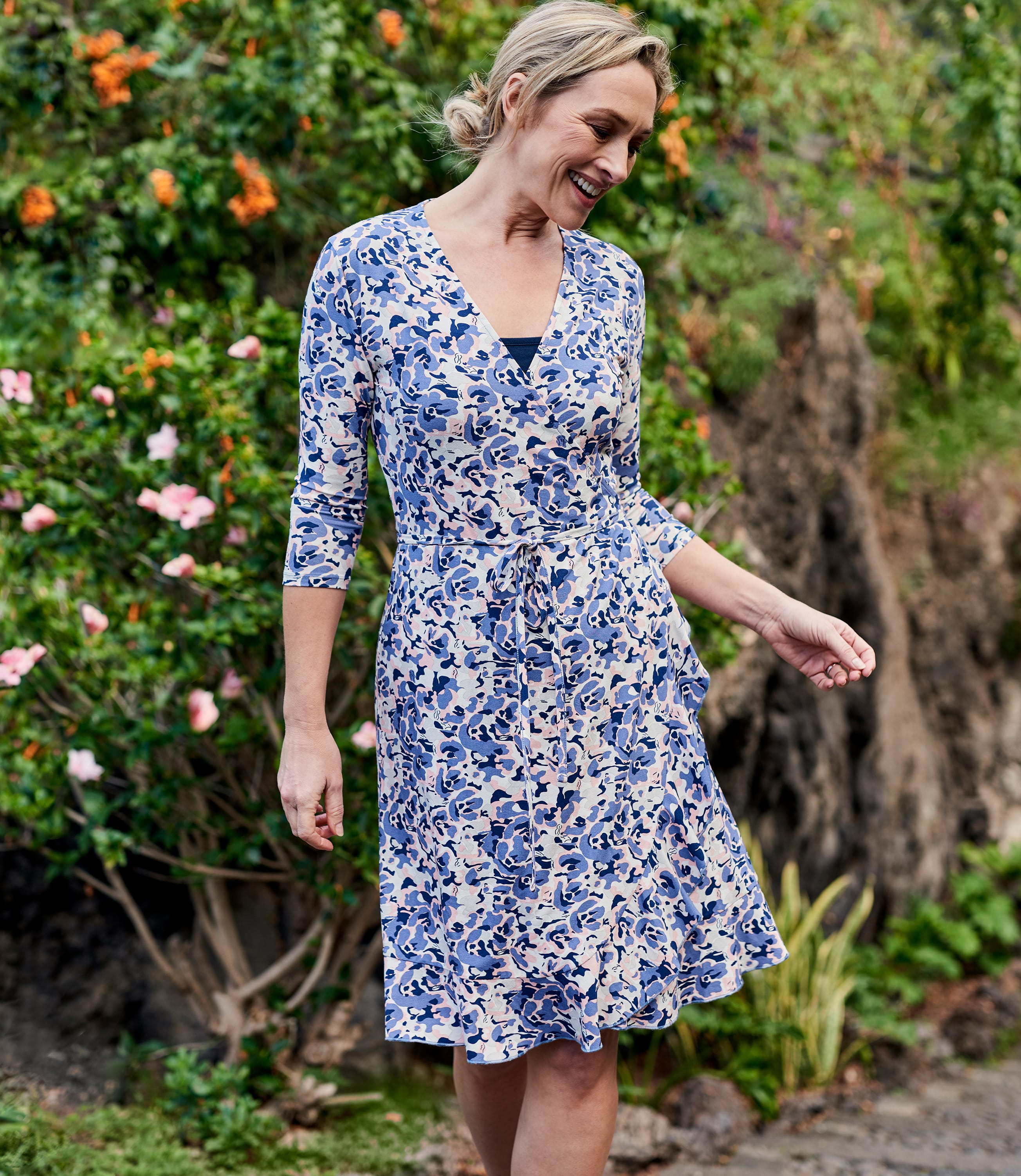 Watercolour Floral | Womens Frill Wrap Dress | WoolOvers US