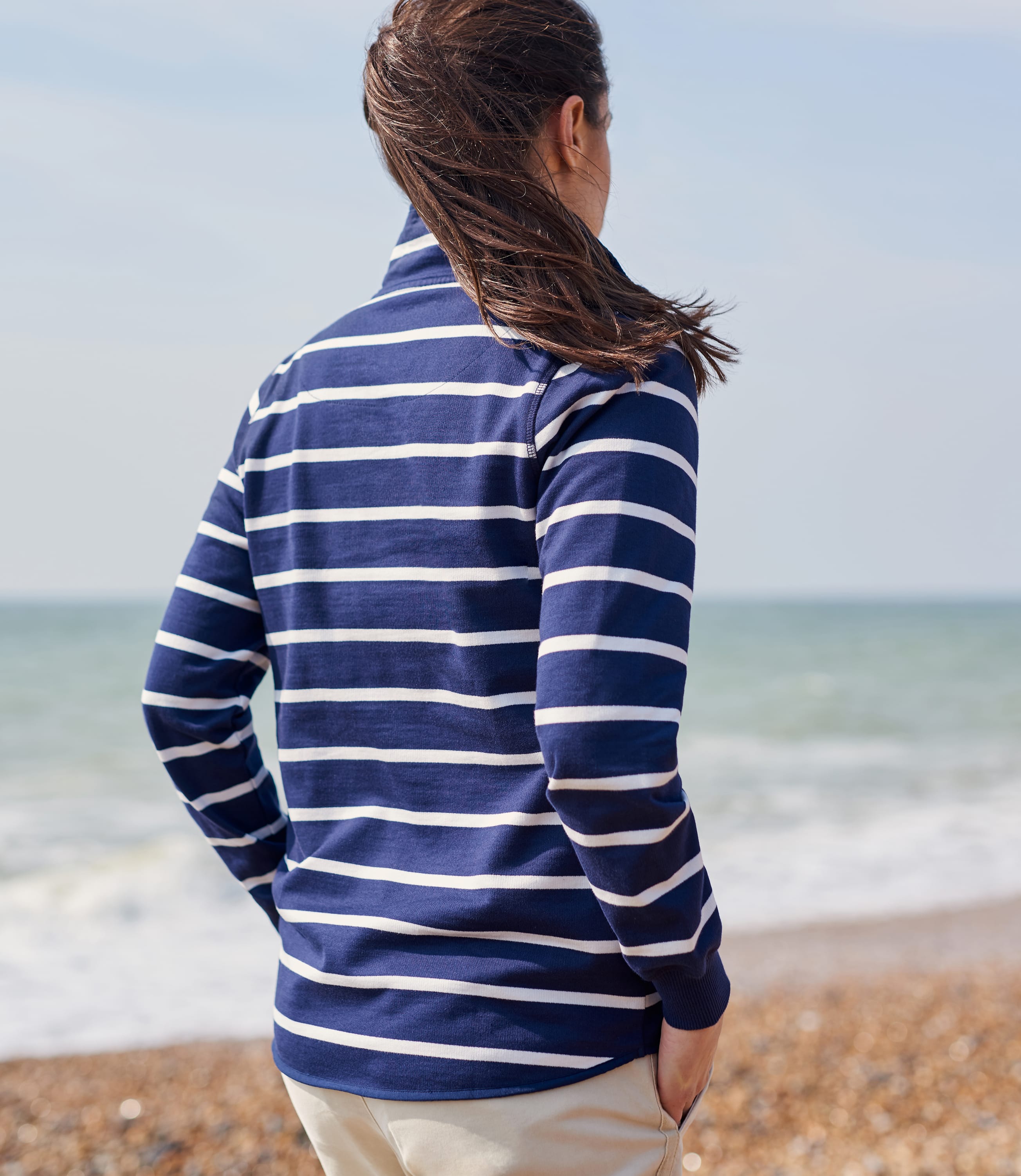 Navy/Cream Womens Half Zip Sweatshirt WoolOvers UK