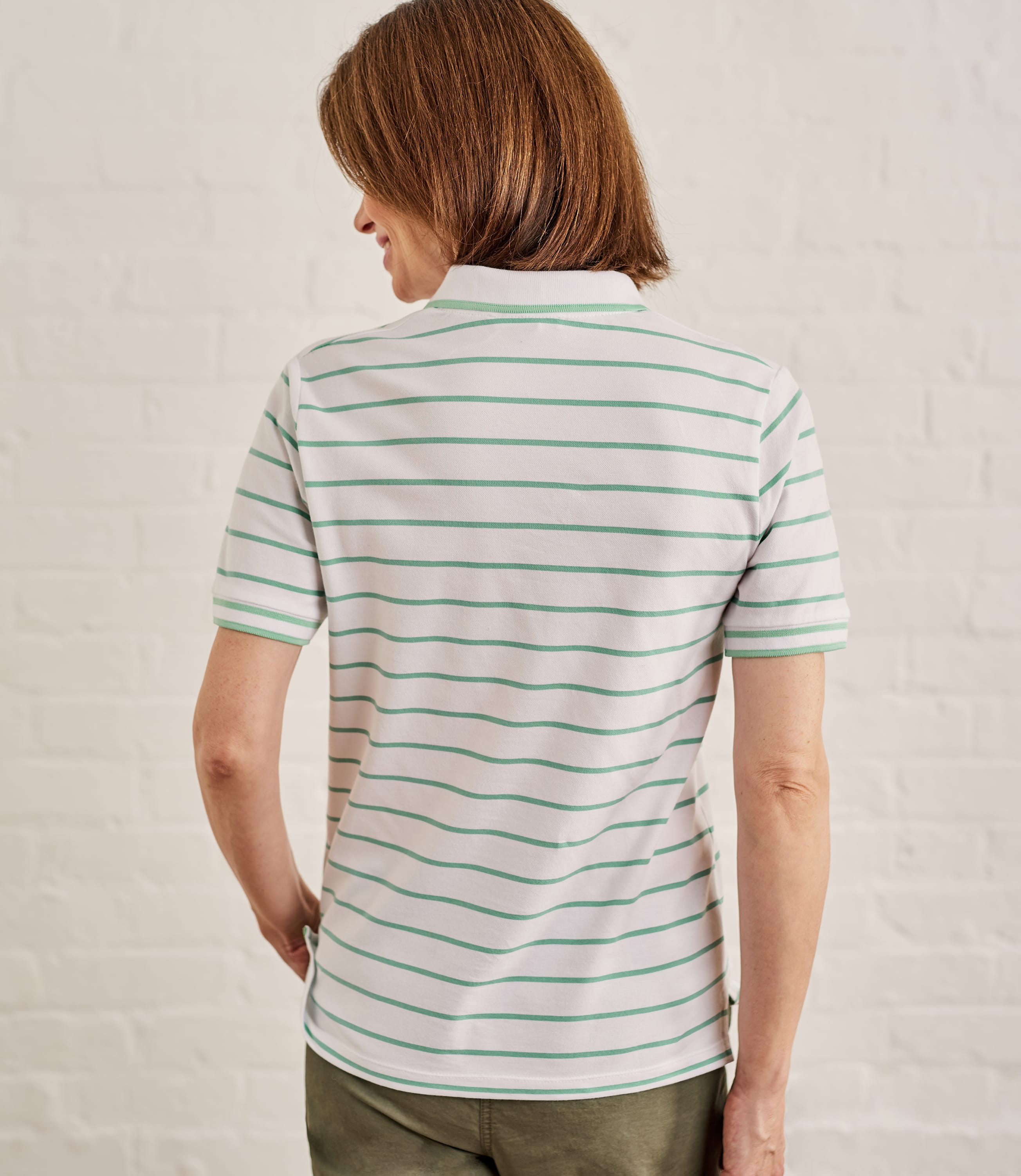 White/Aquamarine Womens Cotton Pique Polo Shirt With Tipping