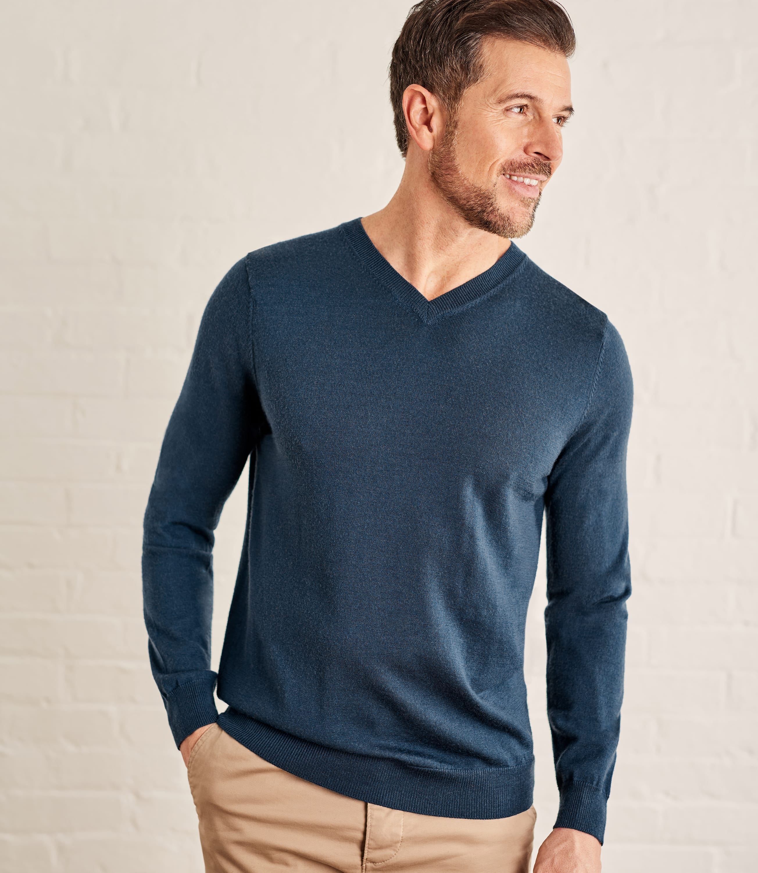 Deep Sea Blue | Mens Luxurious Merino V Neck Sweater | WoolOvers US