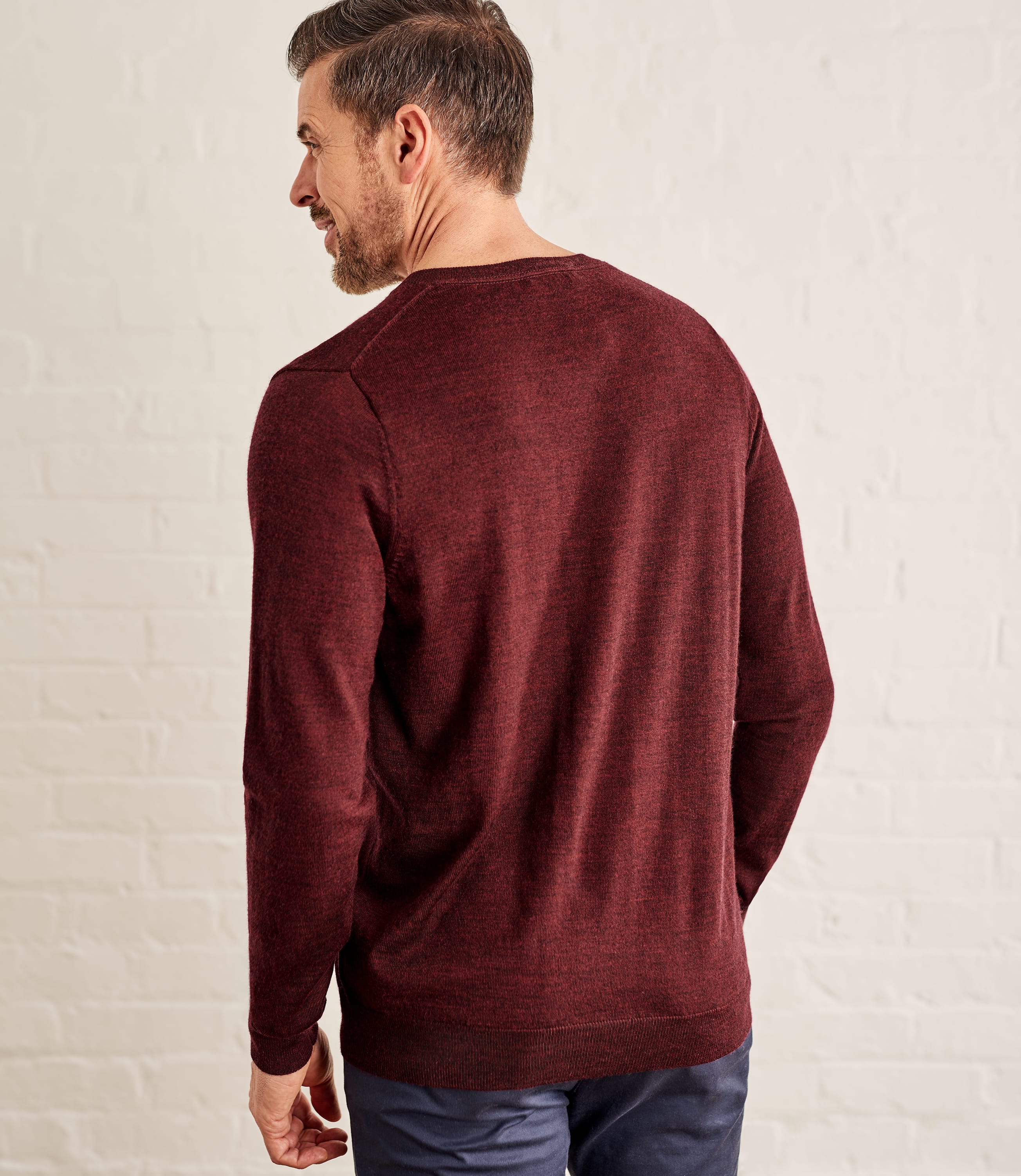 Merlot Mens Luxurious Merino V Neck Jumper Woolovers Uk