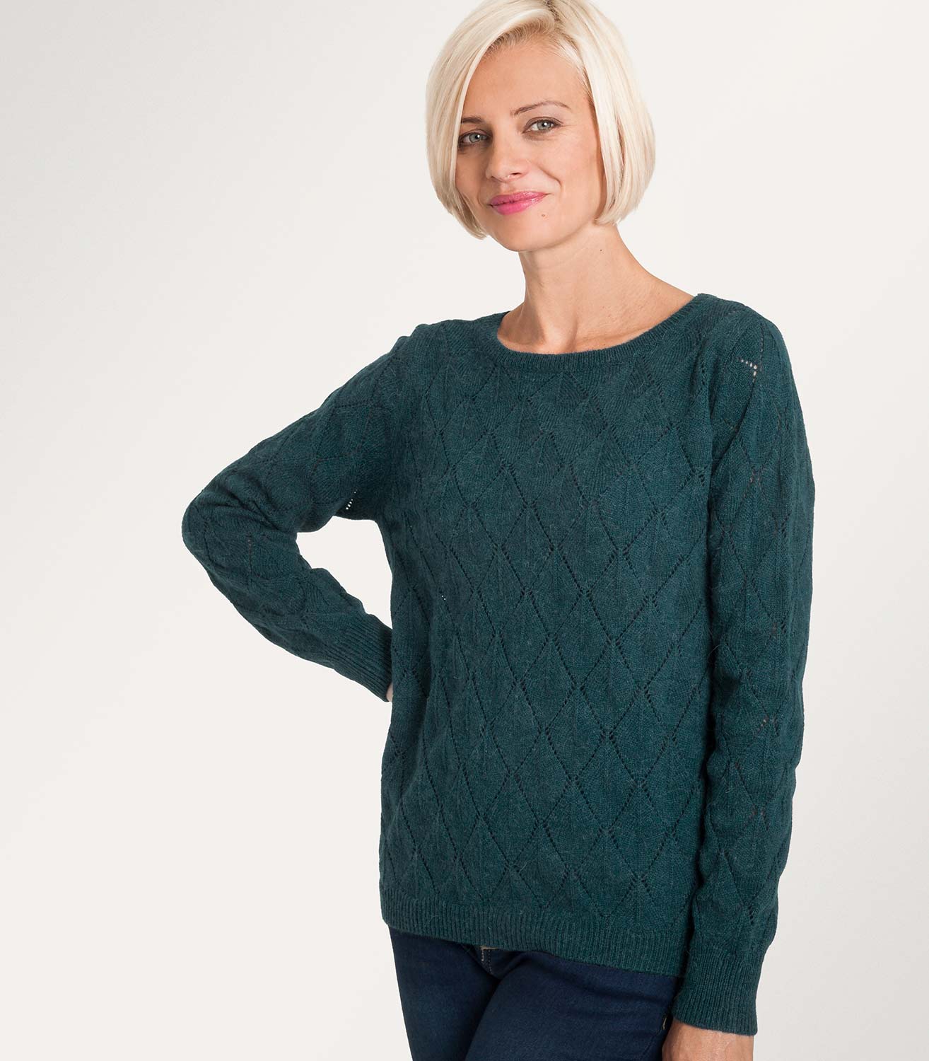 Teal Wool Blend | Womens Wool Blend Pointelle Sweater
