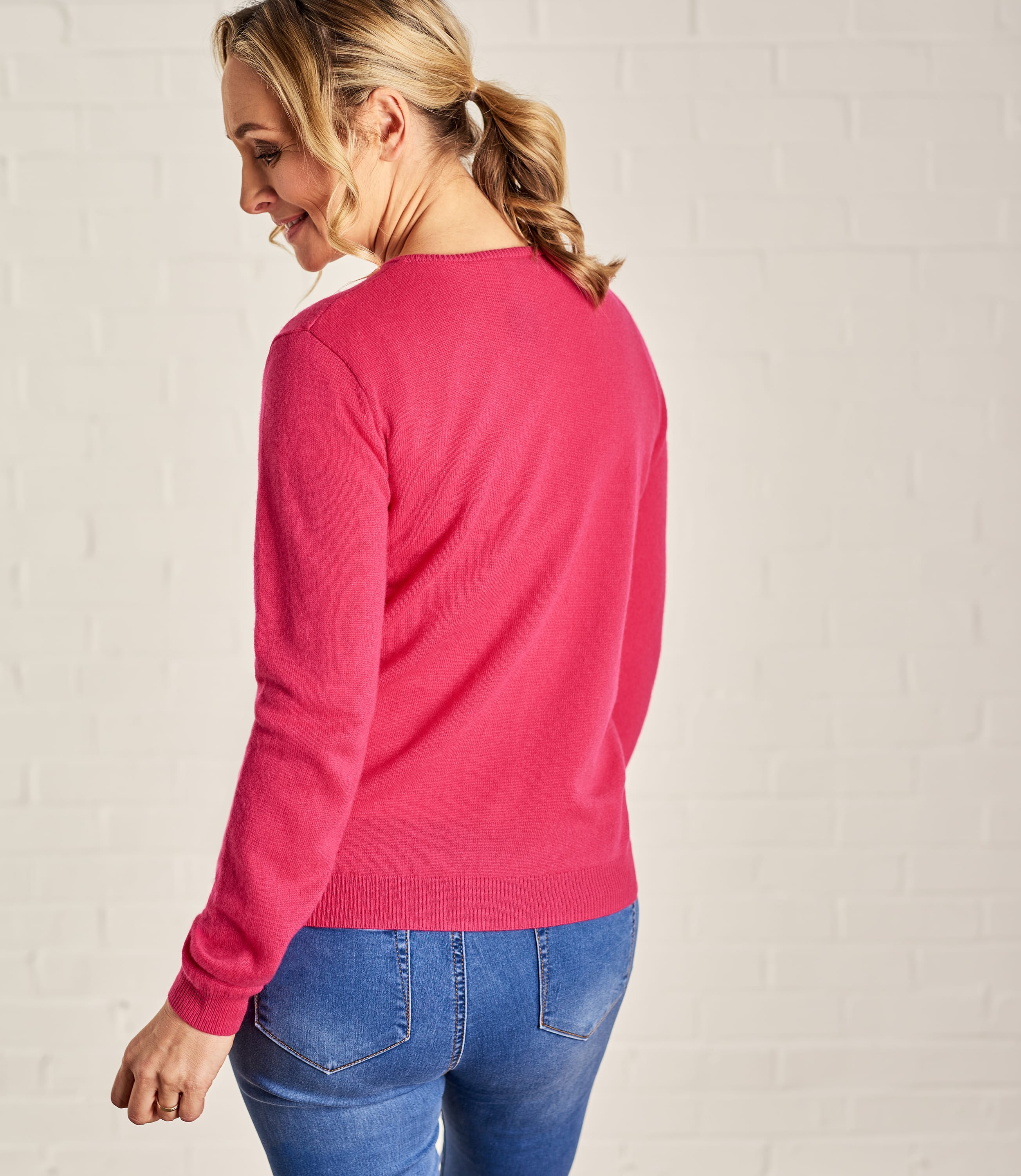 Fuchsia Pink Womens Cashmere And Merino V Neck Knitted Sweater Woolovers Us