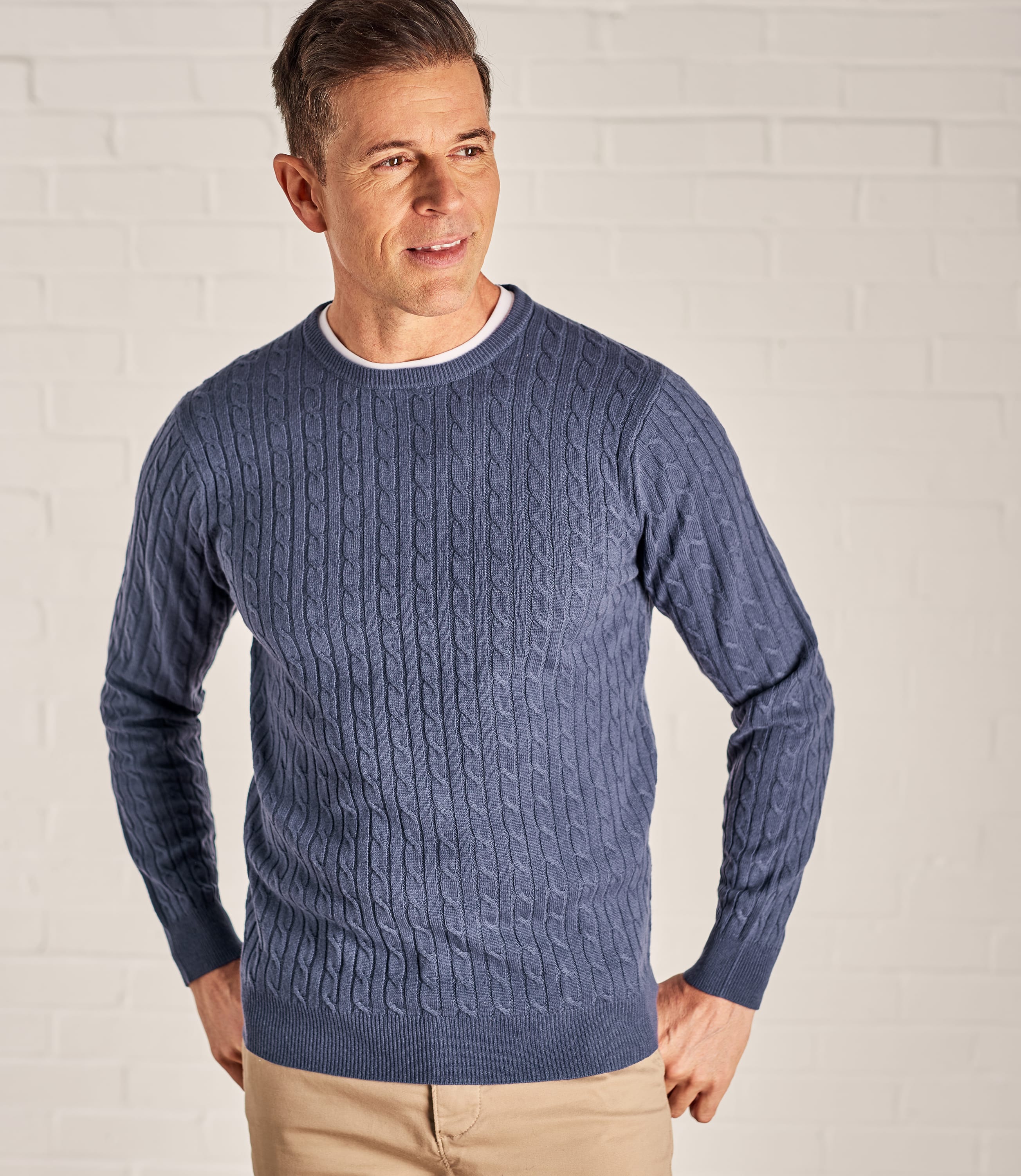 Purple Sage | Mens Cashmere & Merino Cable Crew Neck Sweater | WoolOvers US