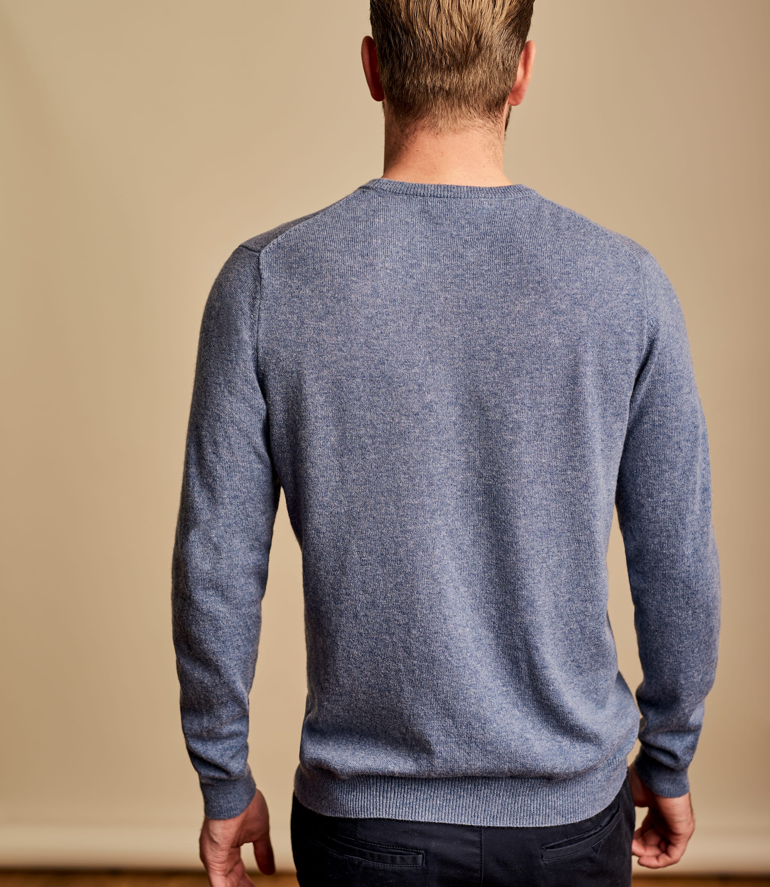 Mid Blue Marl Mens Cashmere & Merino Crew Neck Sweater WoolOvers US