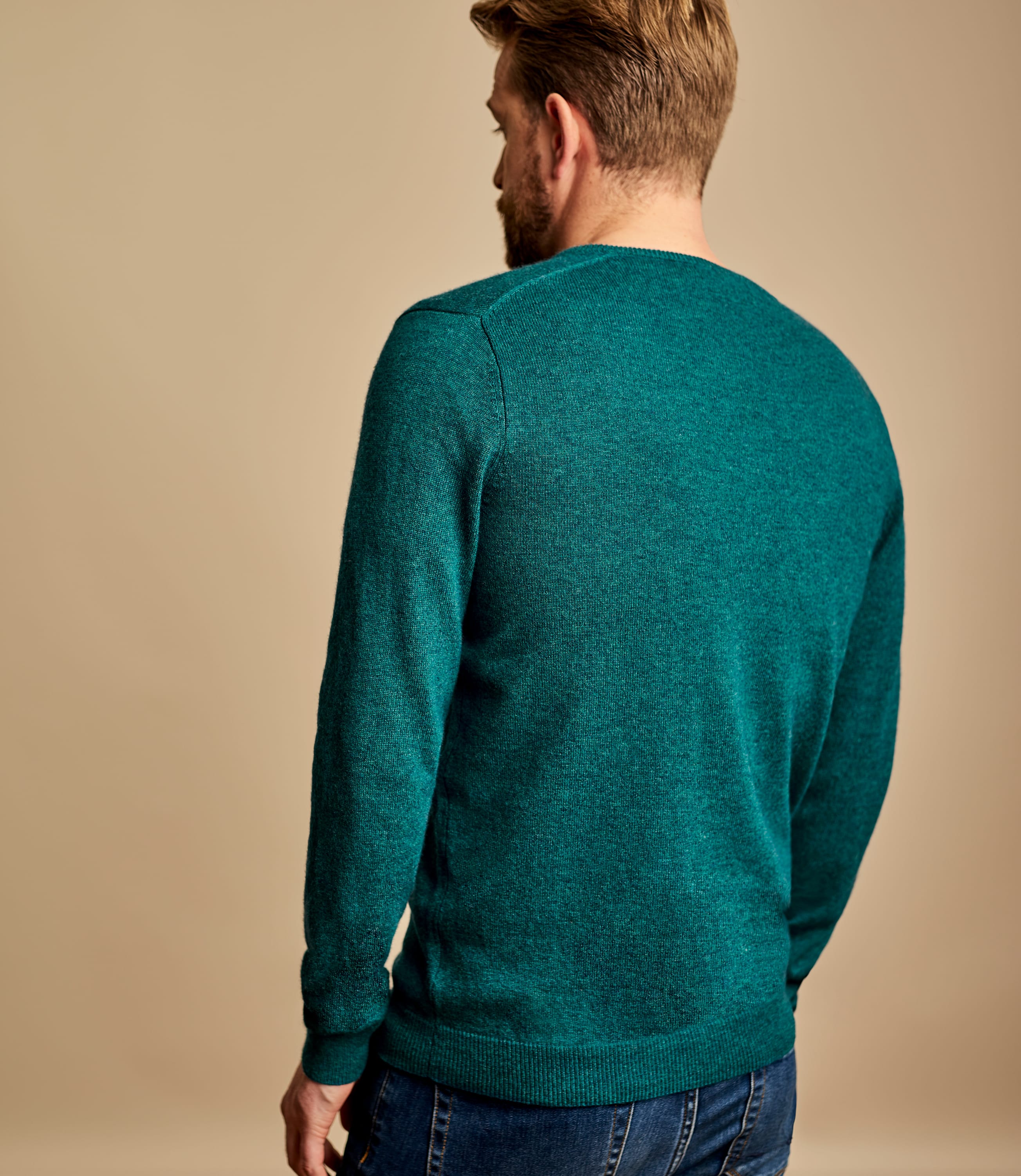 Deep Teal Marl Mens Cashmere & Merino V Neck Knitted Sweater