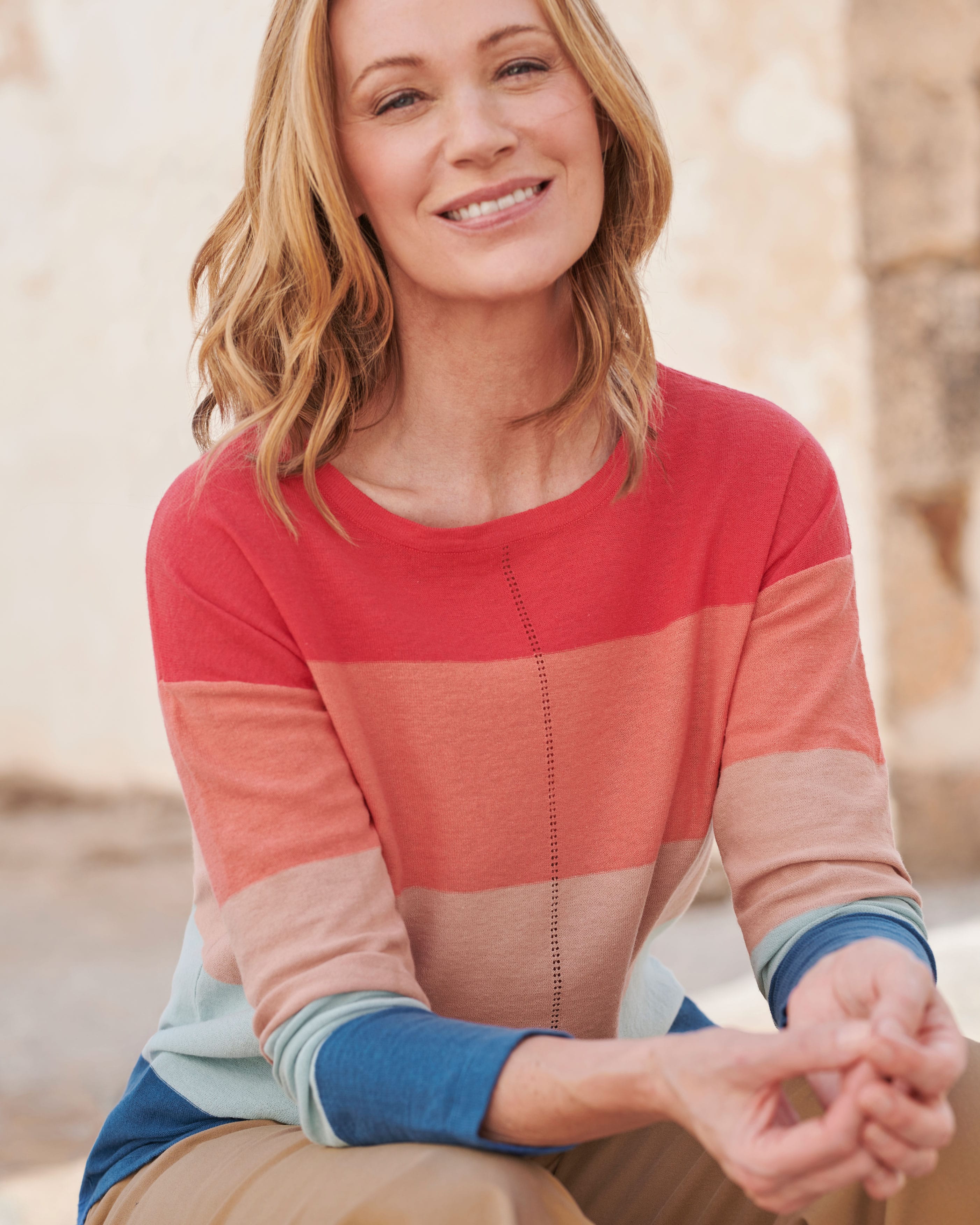 Multi Colour Block Linen Cotton Jumper WoolOvers UK