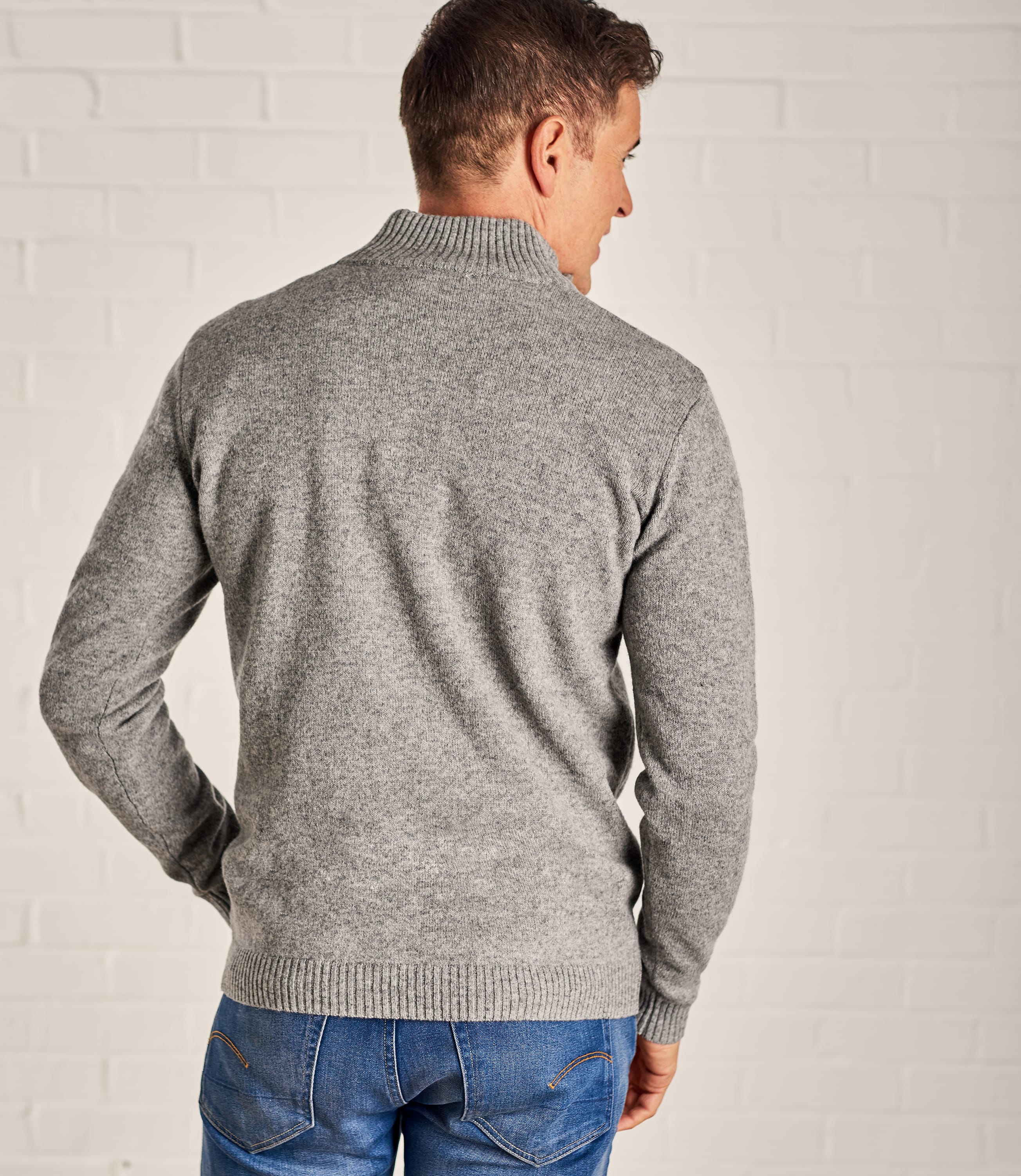 Grey Marl Mens Lambswool Zip Neck Sweater WoolOvers US