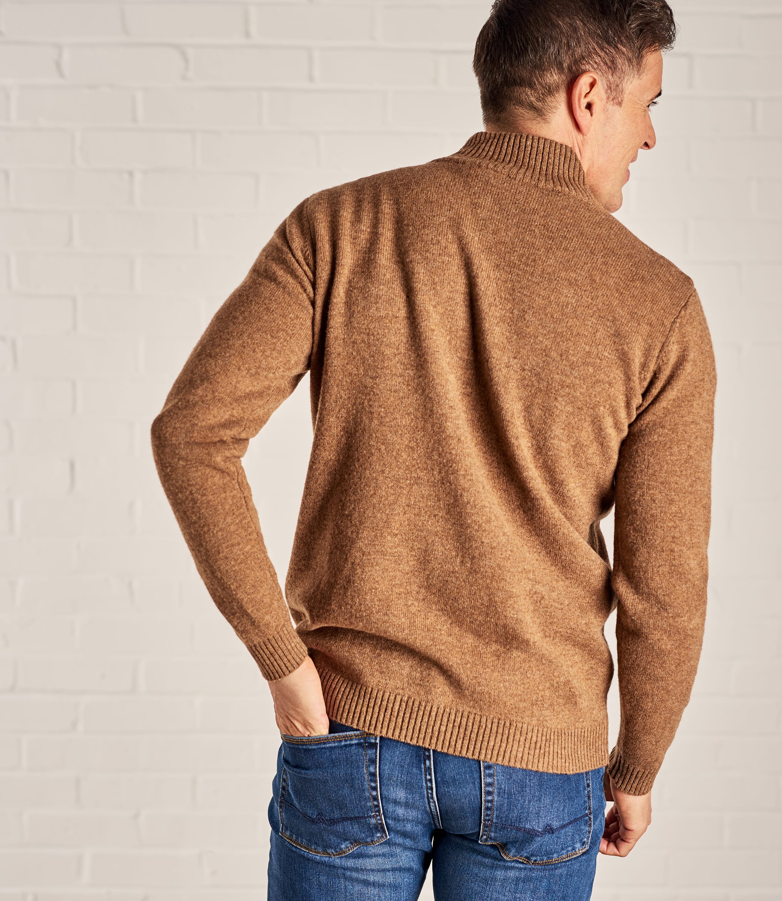 Tawny | Mens Lambswool Zip Neck Jumper | WoolOvers AU