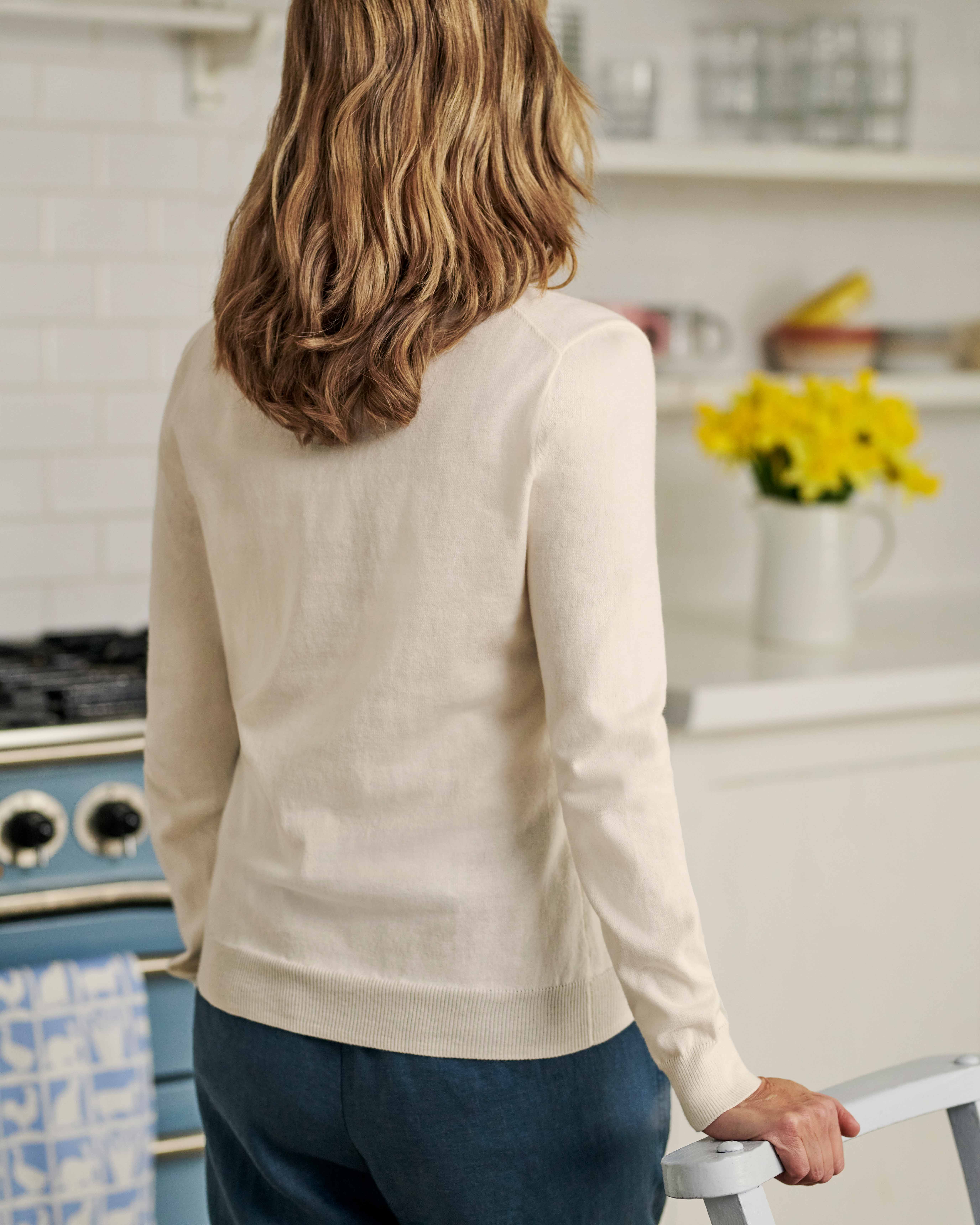 Cream Cashmere & Cotton V Neck Jumper WoolOvers UK