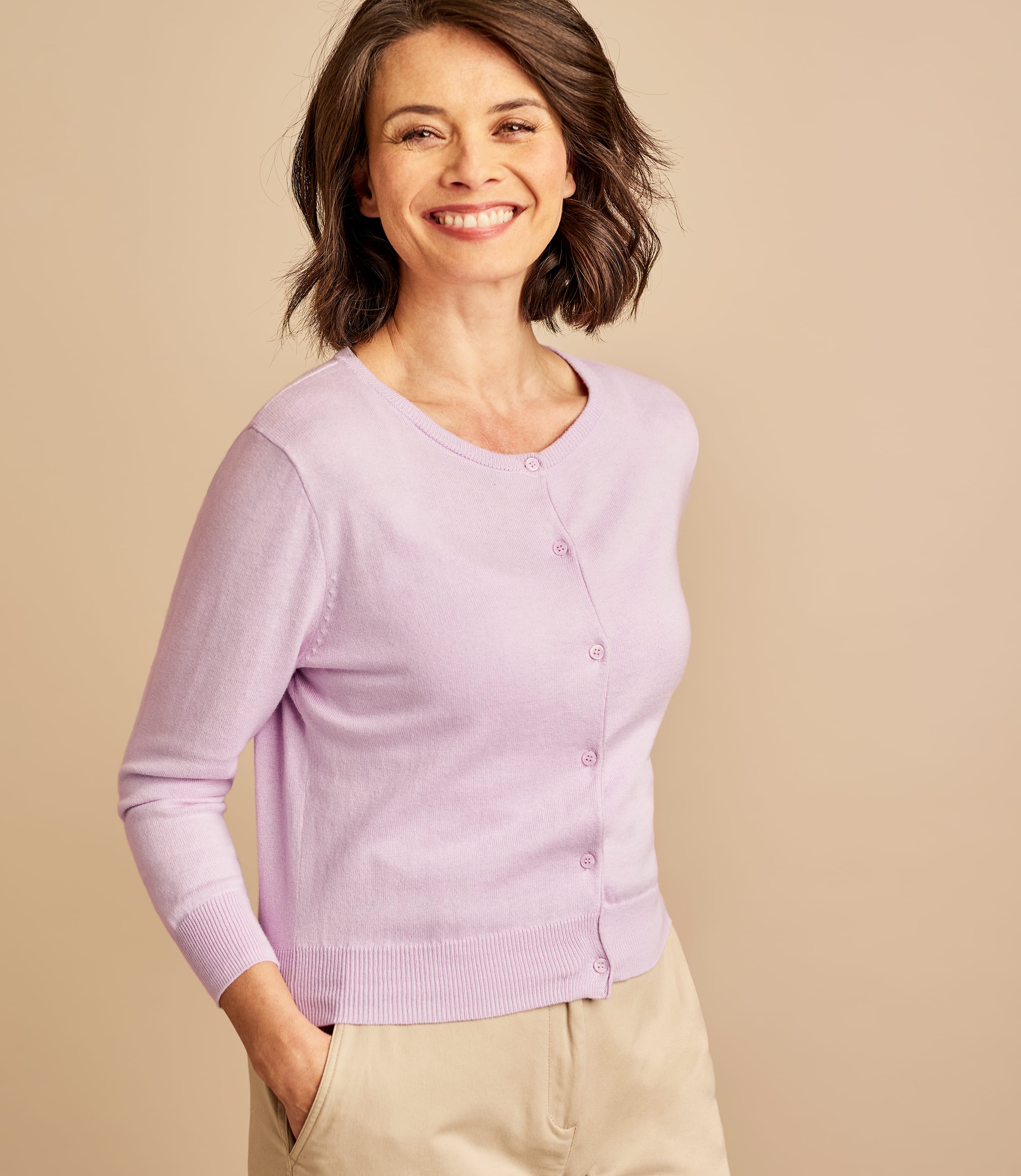 Bruyère Cardigan court à manches 3/4 Femme Soie & Coton Woolover FR